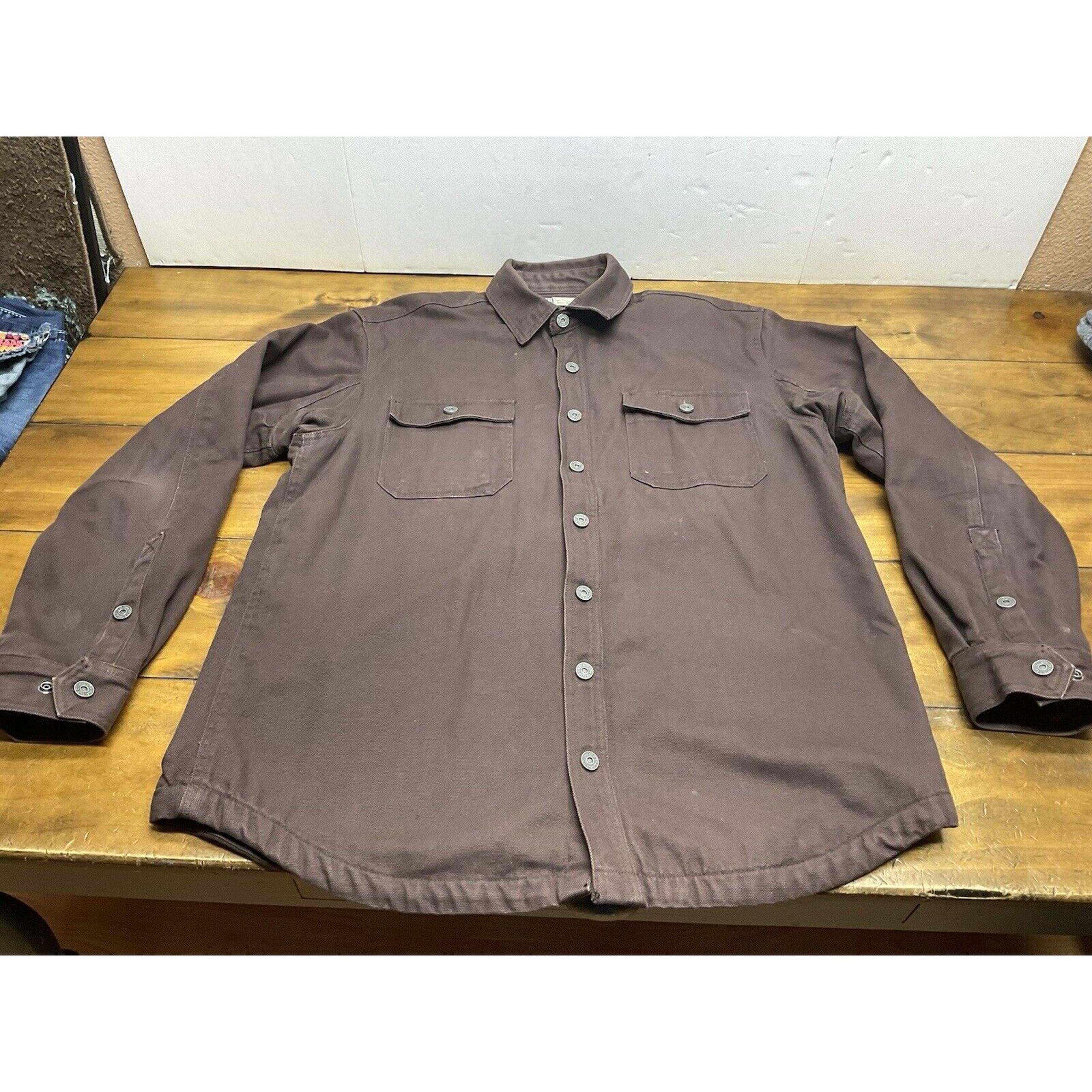 Duluth Trading Men's L Tall Brown Fleece Lined Heavy Canvas Shirt Jacket Snap