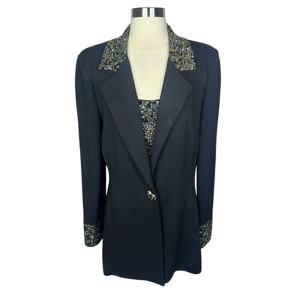 Vintage St. John Evening by Marie Gray Studded Black Santana Knit Blazer - Sz 14