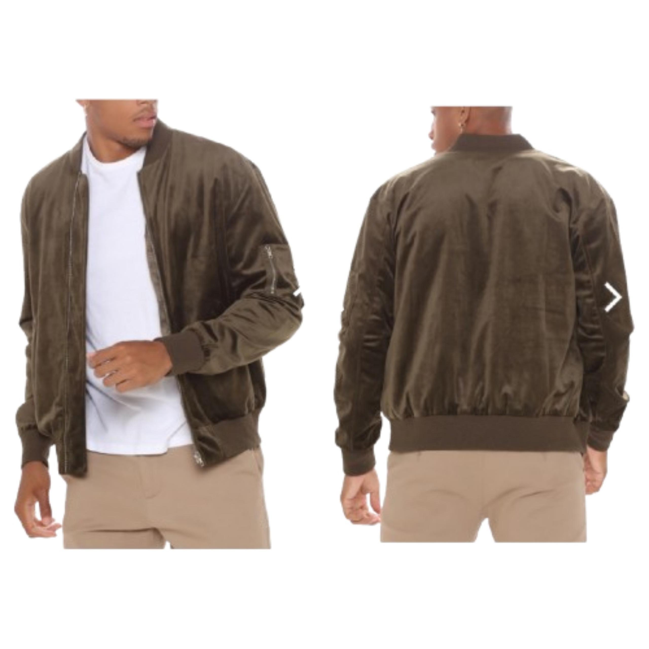 Fashion Nova Men Olive Green Mason Velour Bomber Jacket NWT RH0315S