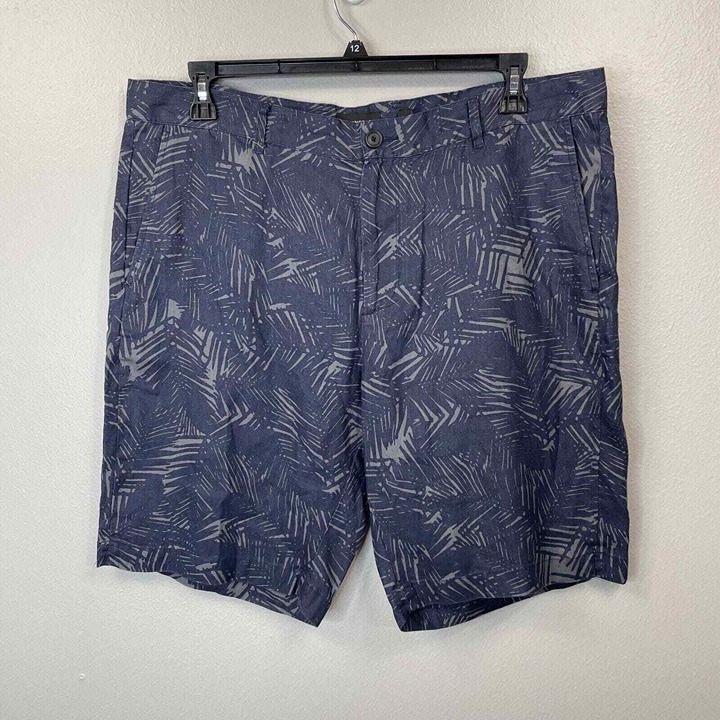 Vince Hemp Palm Print Shorts Mens 38 Griffith Blue 9.5 Inseam Lightweight Slim