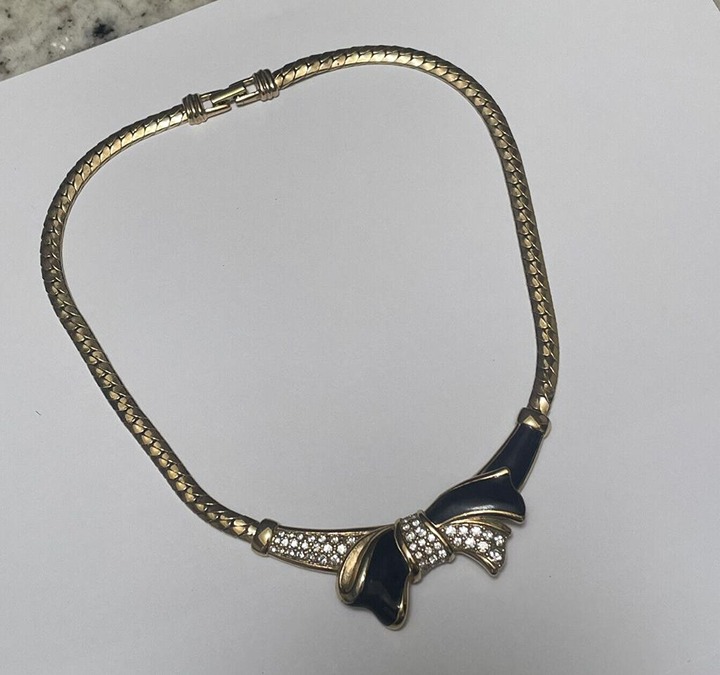 Vintage Signed Swarovski Crystal Costume Collar Necklace Gold Tone