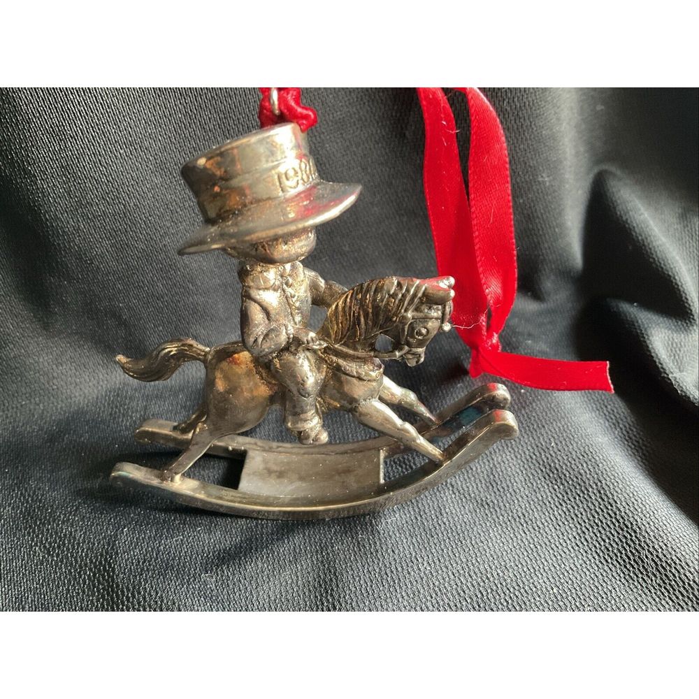 1980 Hallmark Little Series Sterling Christmas Ornament Boy On Rocking Horse