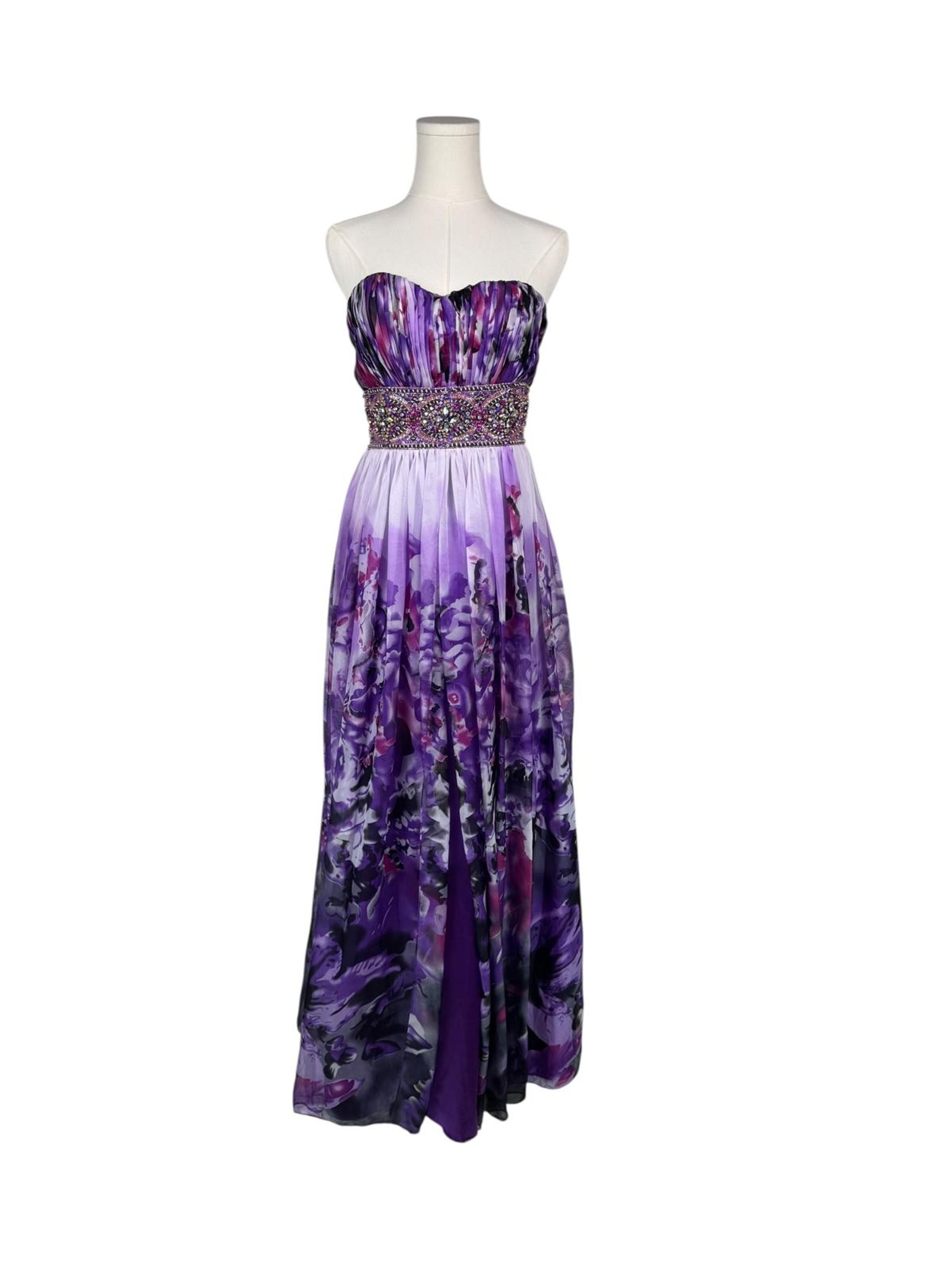Women's Y2K Vintage Whimsigoth Jovani Purple Floral Beaded Waist Prom Dress 8