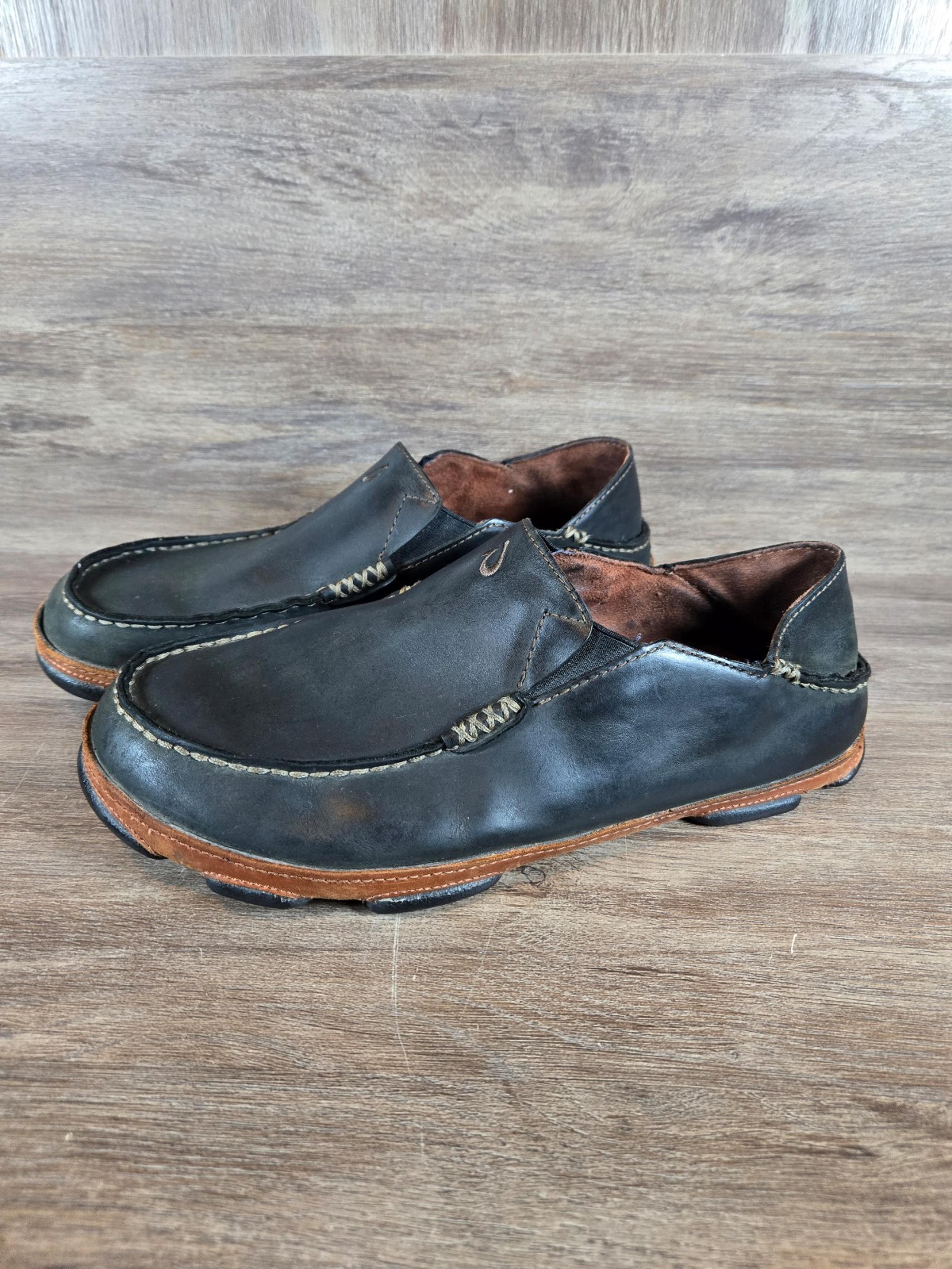 Olukai Moloa Mens Nubuck Leather Slip On Loafer Shoes Black Mens Sz 9.5