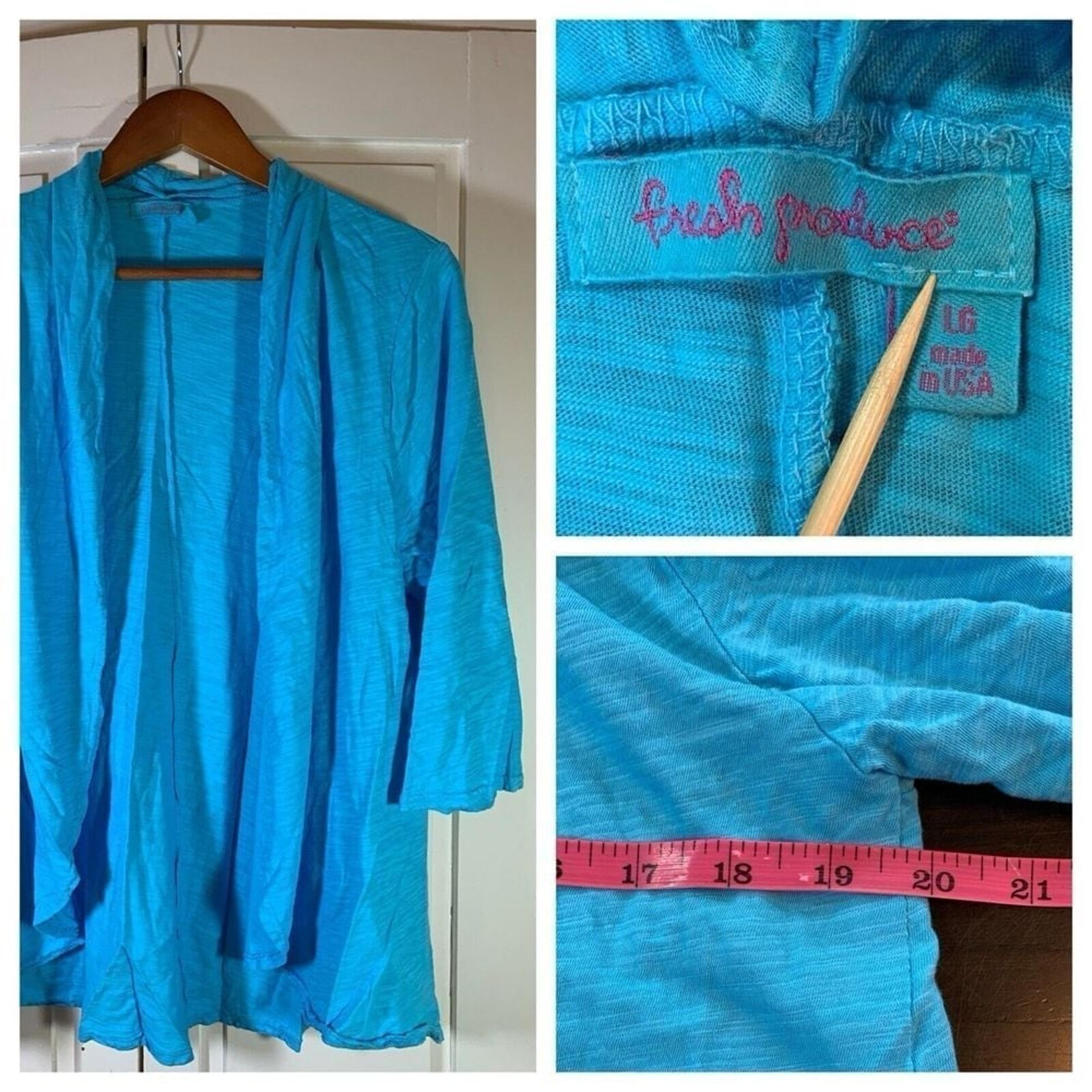 Fresh Produce Cardigan Sweater Large Beachy Coastal Grandma Lightweight Blue