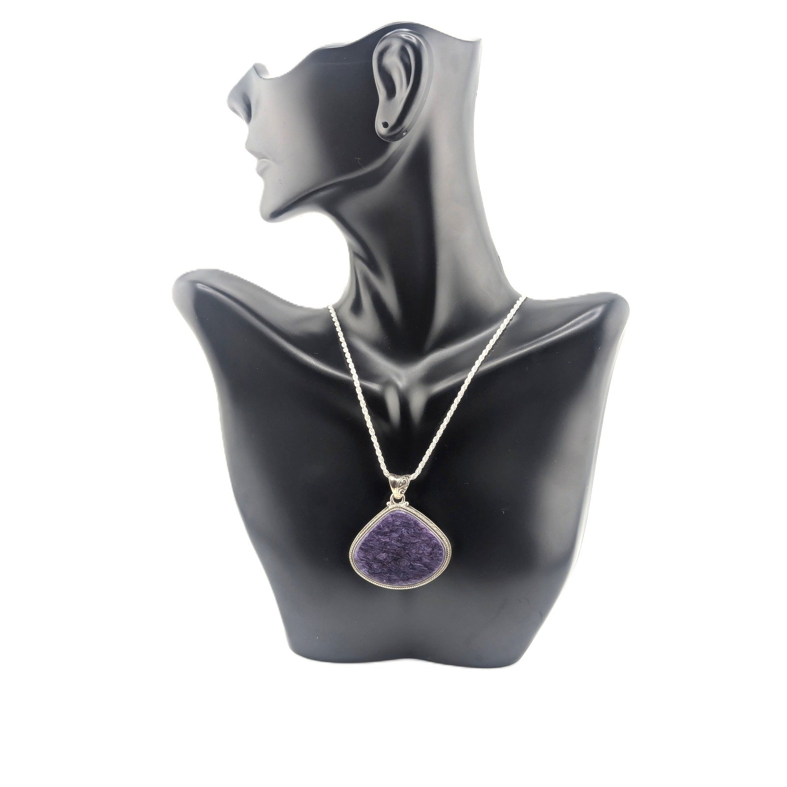 Handcrafted Charoite Pendant Twisted Rope Chain Necklace Jewelry**