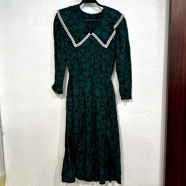 Vintage Gunne Sax Jessica McClintock Midi Dress Prairie Cottage Green Black SZ 5