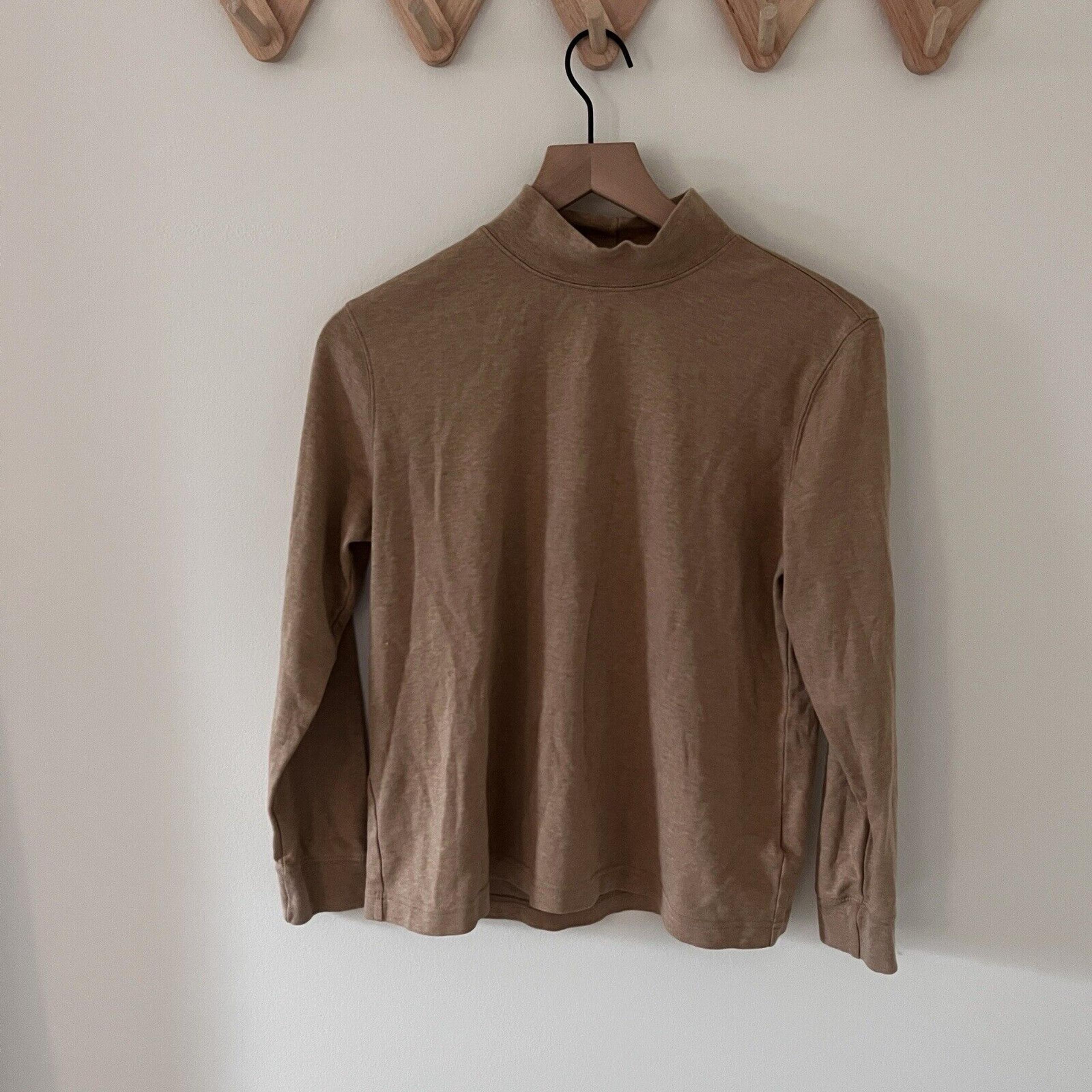 Lands' End Turtleneck Top Shaped Fit Green Tan Camel Women's Petite Medium