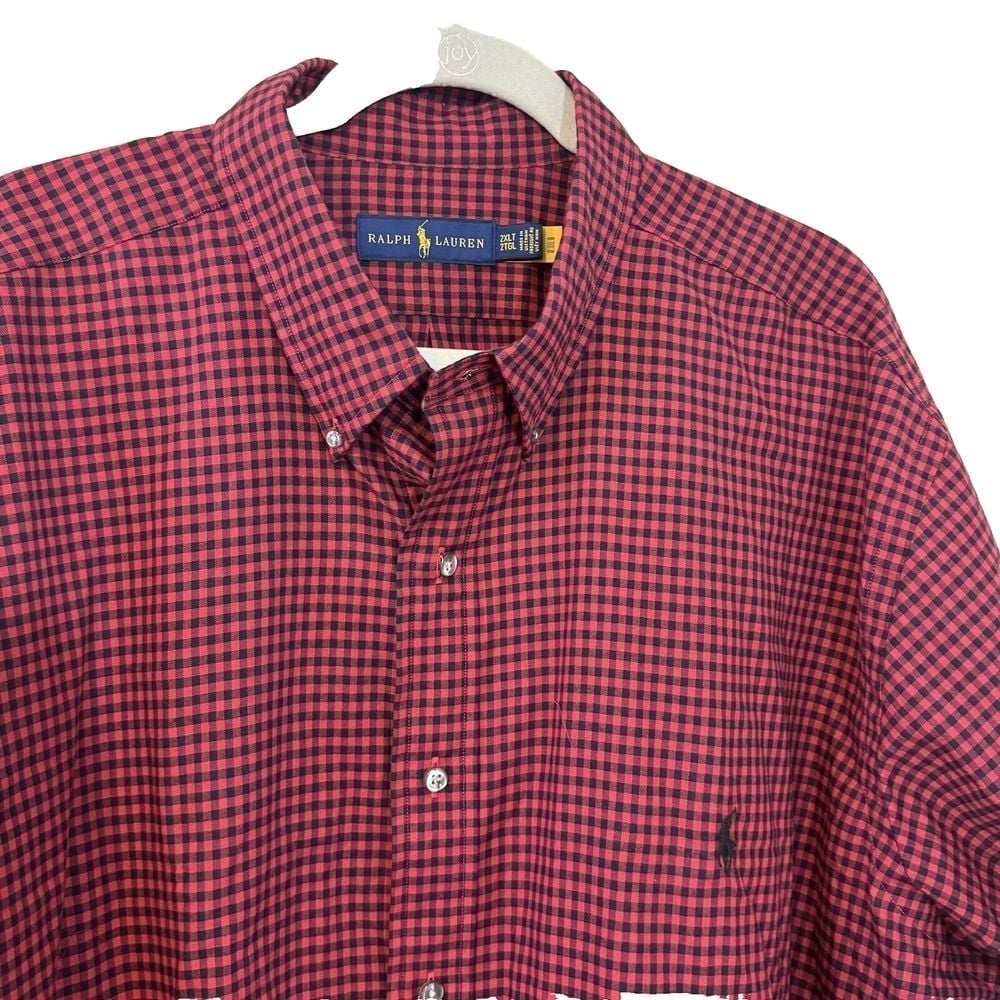 Polo Ralph Lauren Shirt Mens Size 2XLT Red Black Plaid Button Up Cotton Pony