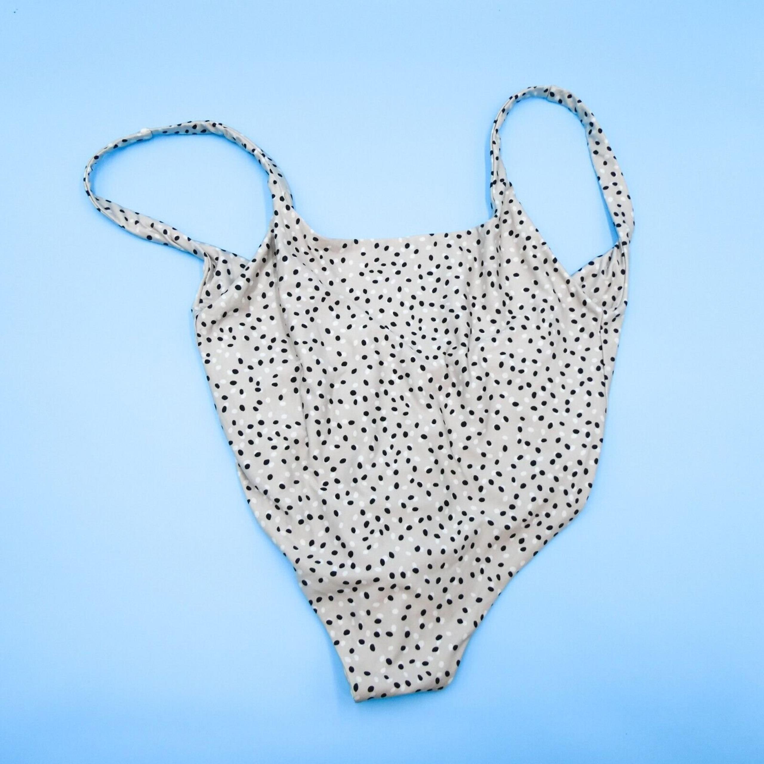 Stone Fox Swim Large One Piece Swimsuit Tan Spotted Unpadded Stretch Thong New