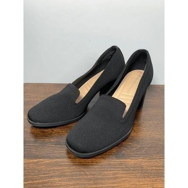 Adrienne Vittadini Women's Square Toe Knitted Black Block Heel Pumps Size 8.5M