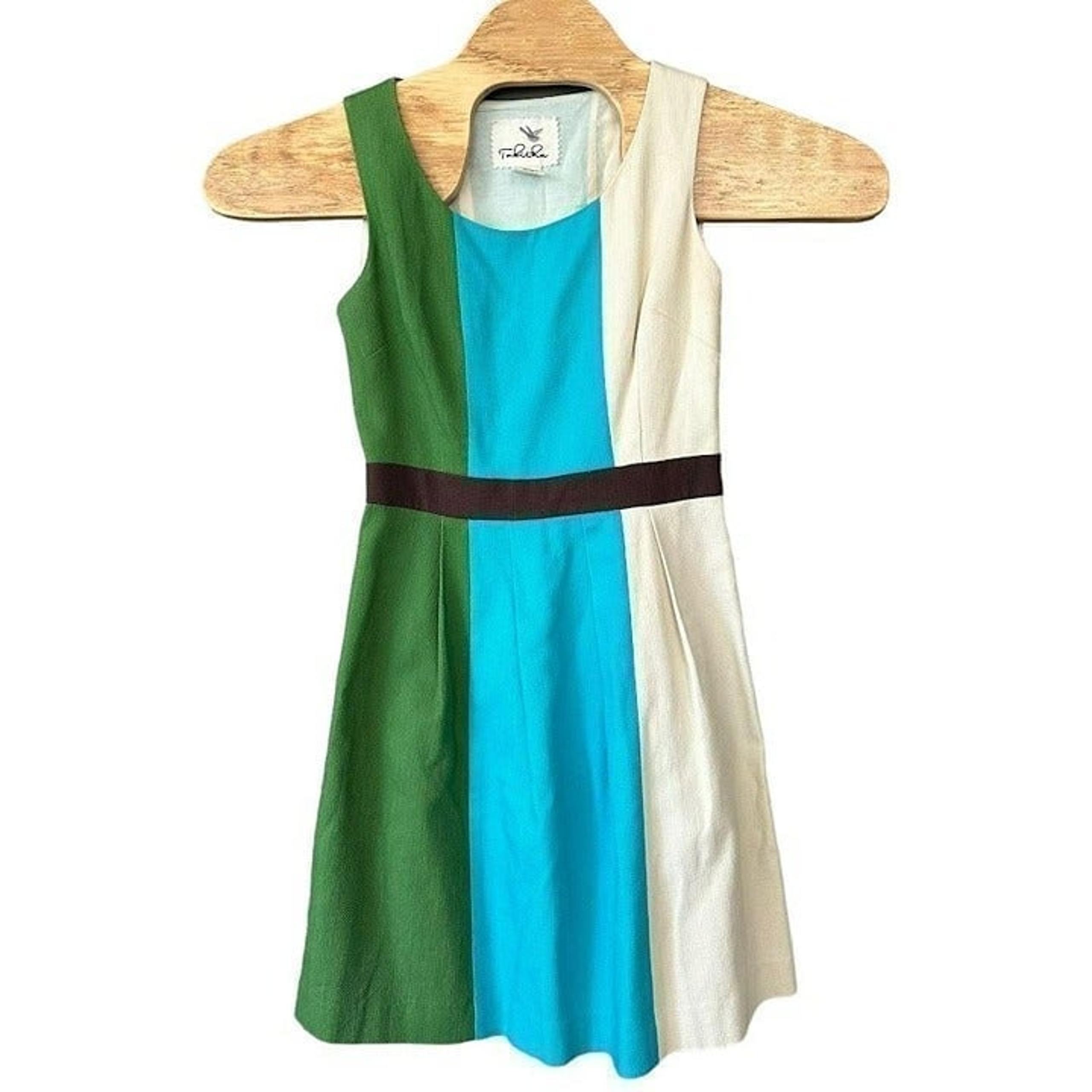 Anthropologie Tabitha Blue Green Color Block Canvas Tank A-Line Dress Womens 2