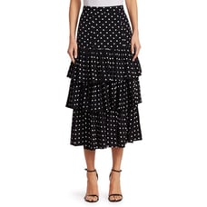 Cinq a Sept Tiered Midi Skirt Women's Size L Black White Polka Dot Rowena Boho