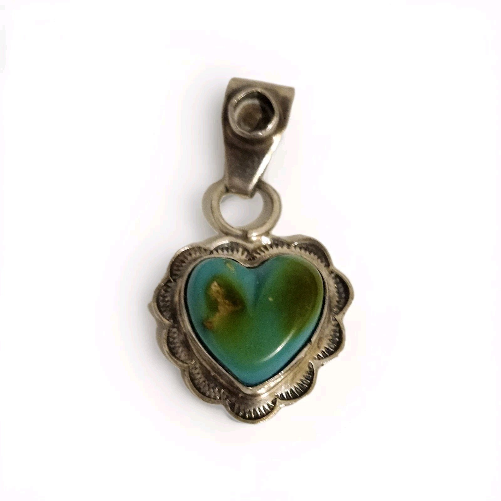 Melvin Francis Navajo Native American Heart Shaped Turquoise Pendant Signed