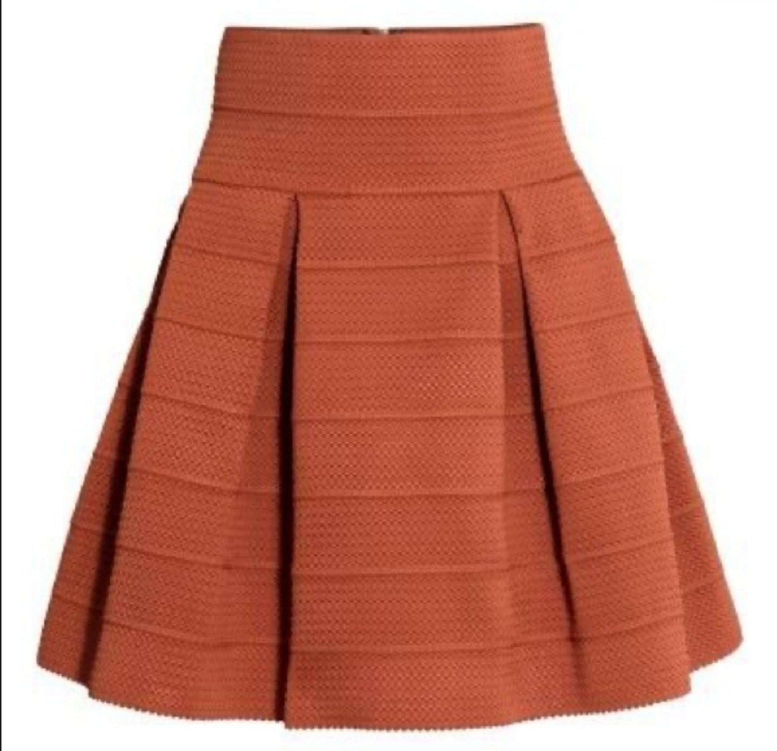 H&M A Line Mini Skirt Size XS Terracotta High Waisted Zip Fastening Work Office
