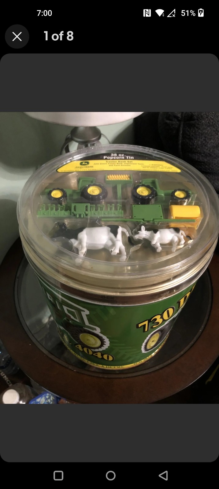 John Deere Tractor Bank Set 38oz Popcorn Tin Complete