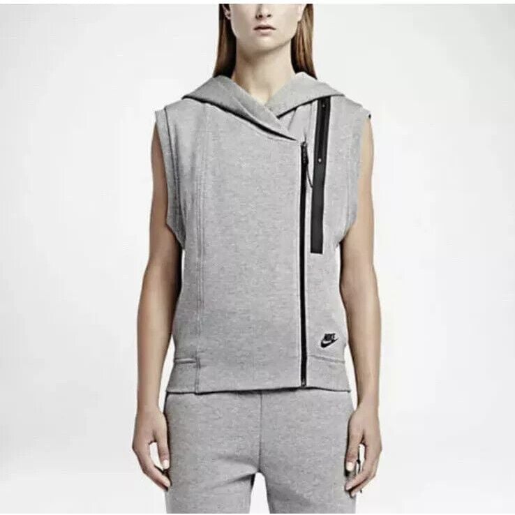 Nike Women's Tech Fleece Cape Vest Hoodie Gray Black Size Medium