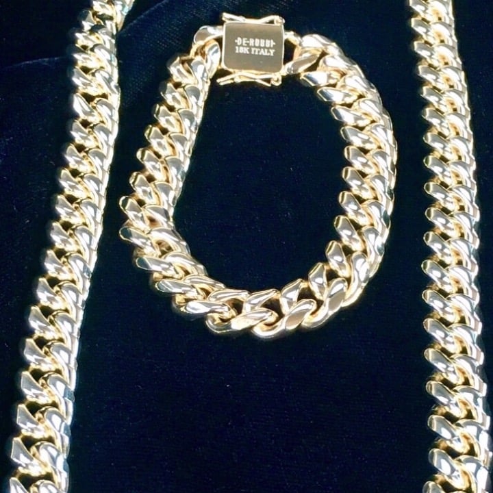 CUBAN LINK 18K GOLD CHAIN BRACELET ITALY