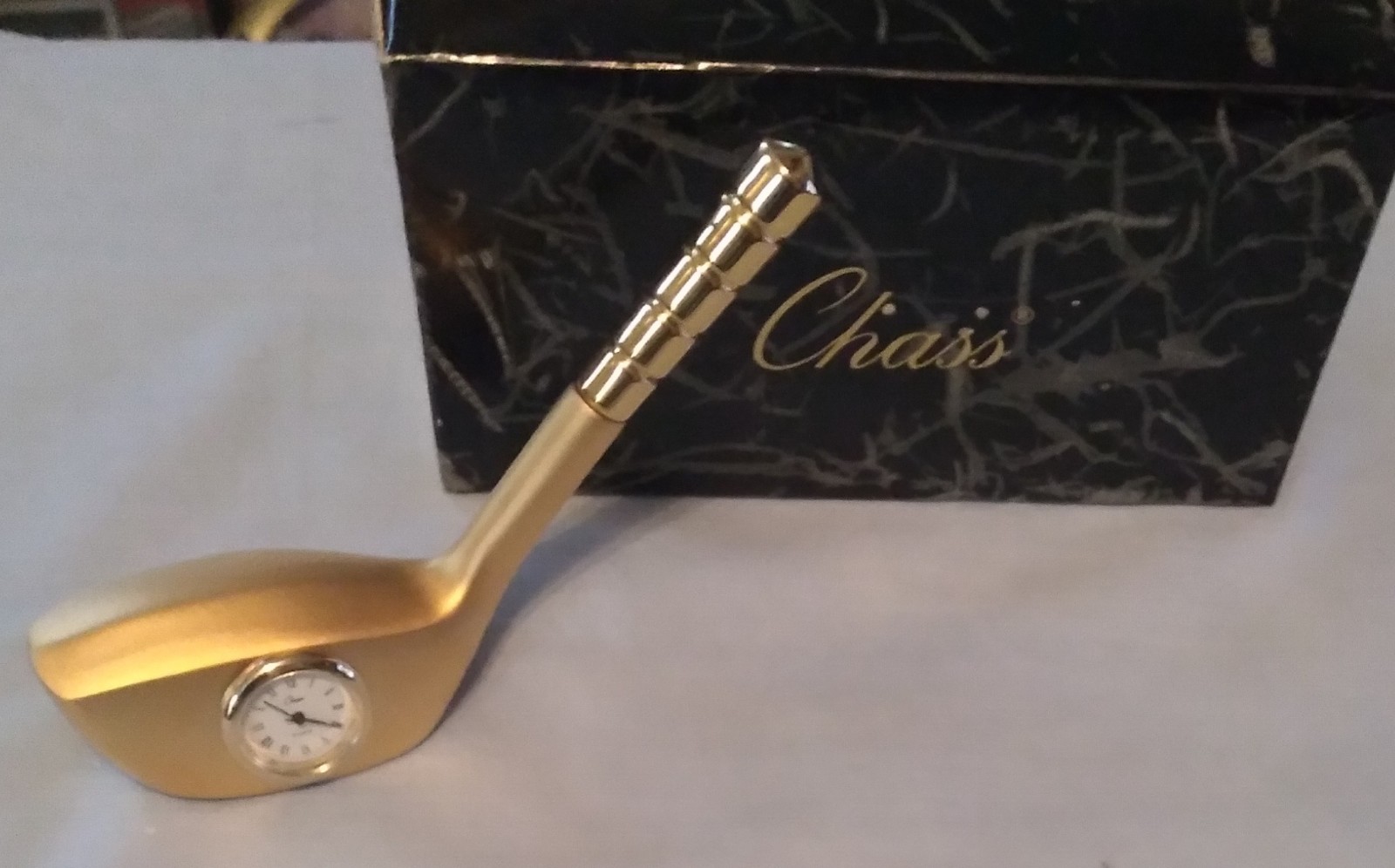 Chase's Gold Plated Golf Club Paper Weight; Includes a clock!
