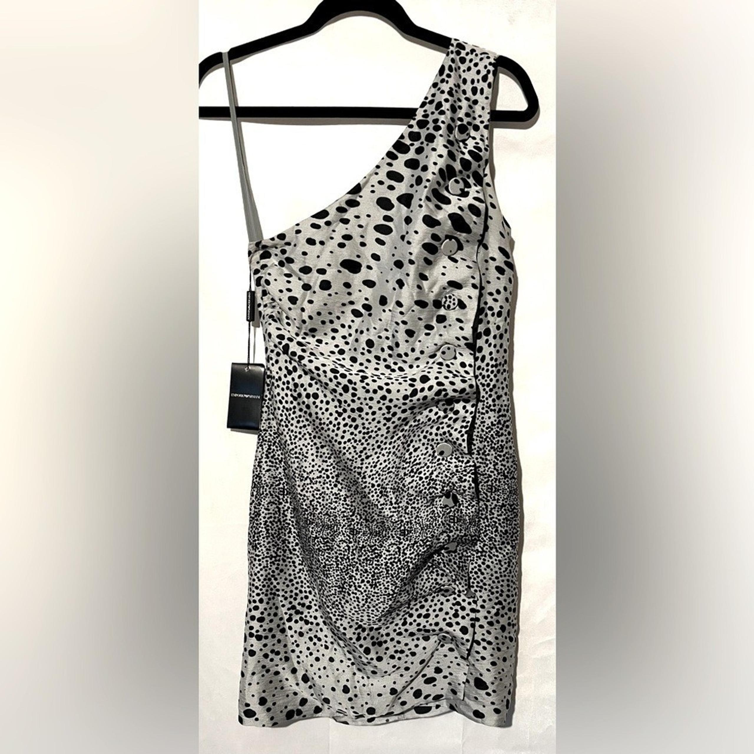 Emporio Armani One-Shoulder Silk Polka Dot Mini Dress Size 8  Luxury NWT