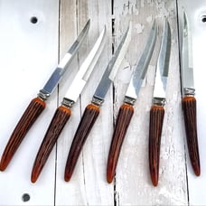 Set/6 Steak Knives Bakelite Handles Vintage Faux Horn Steak Knives