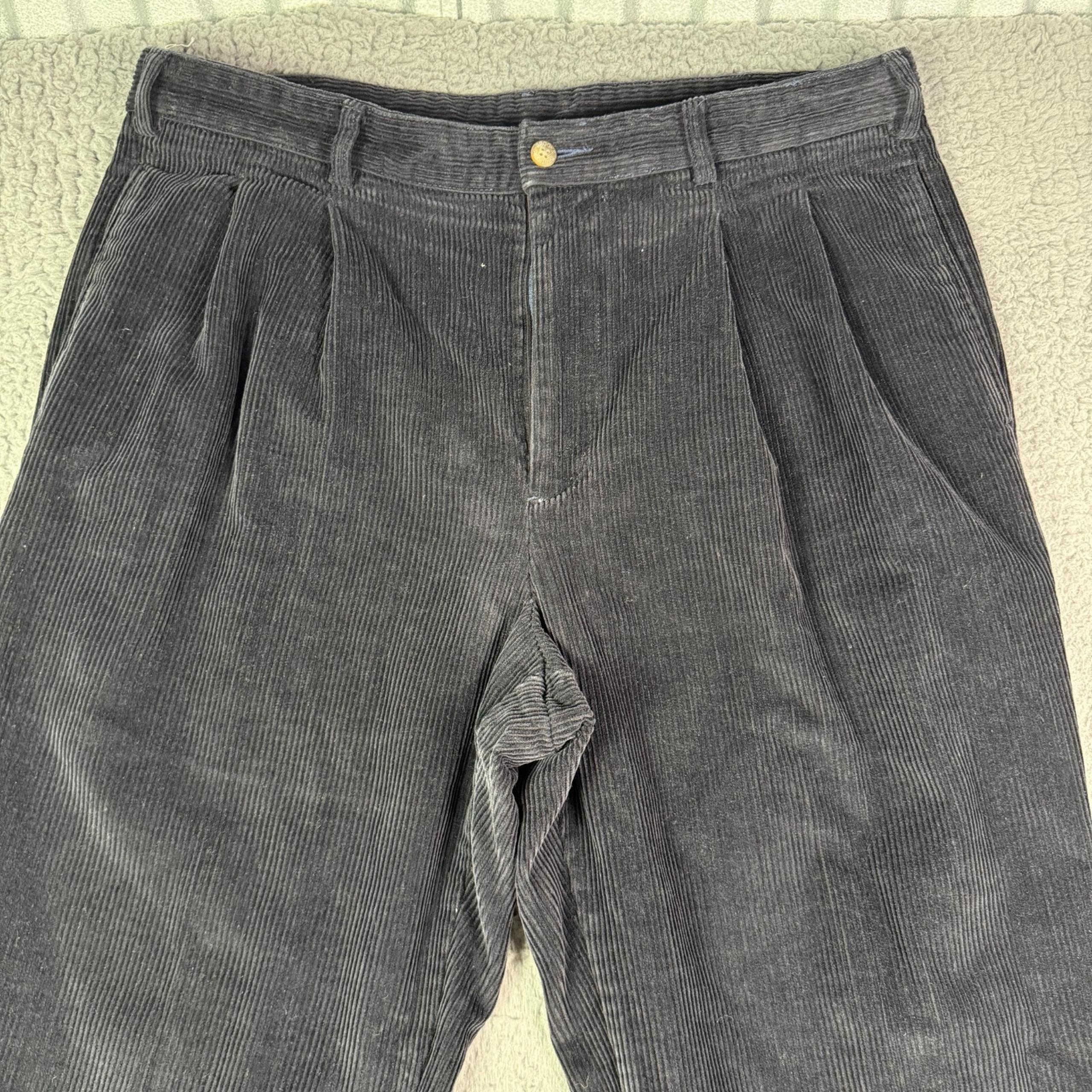 Brooks Brothers Pants Mens 38x30 Black Pleated Corduroy Straight Preppy Trousers