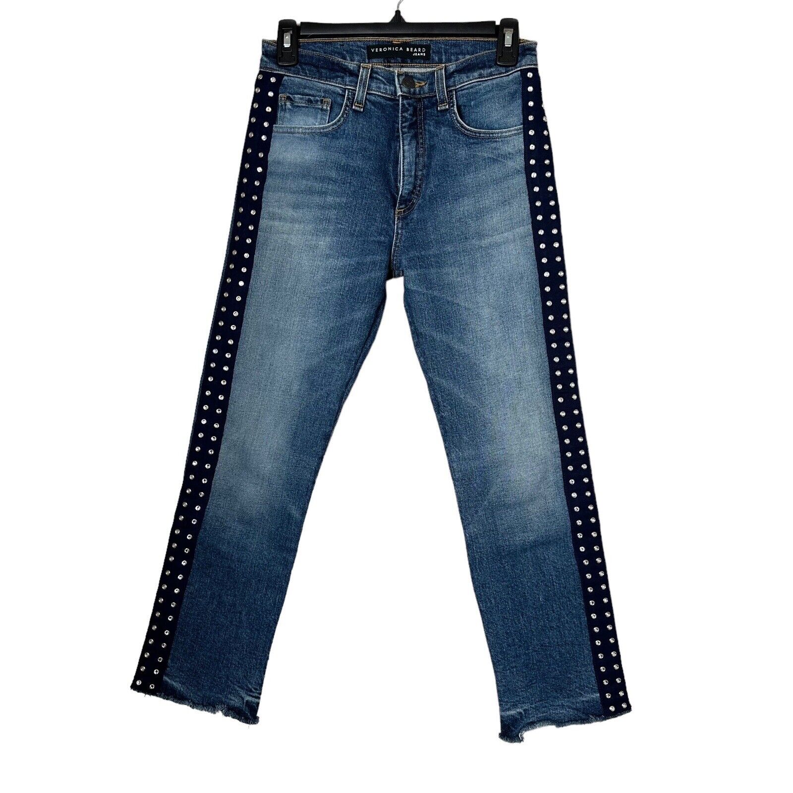 Veronica Beard Jeans Womens 25 Blue Ines Girlfriend Straight Leg Rhinestone