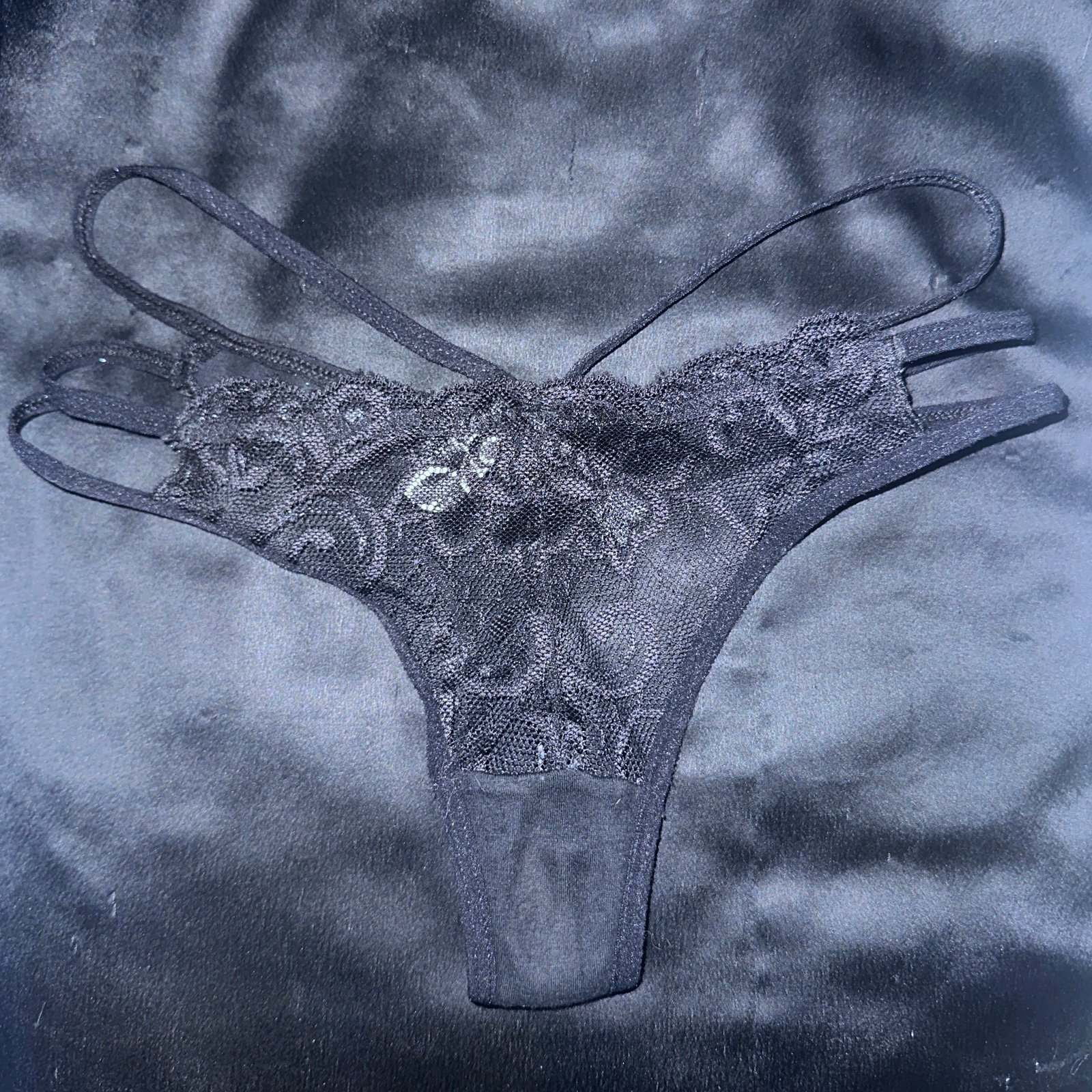 goth black lace thong xs