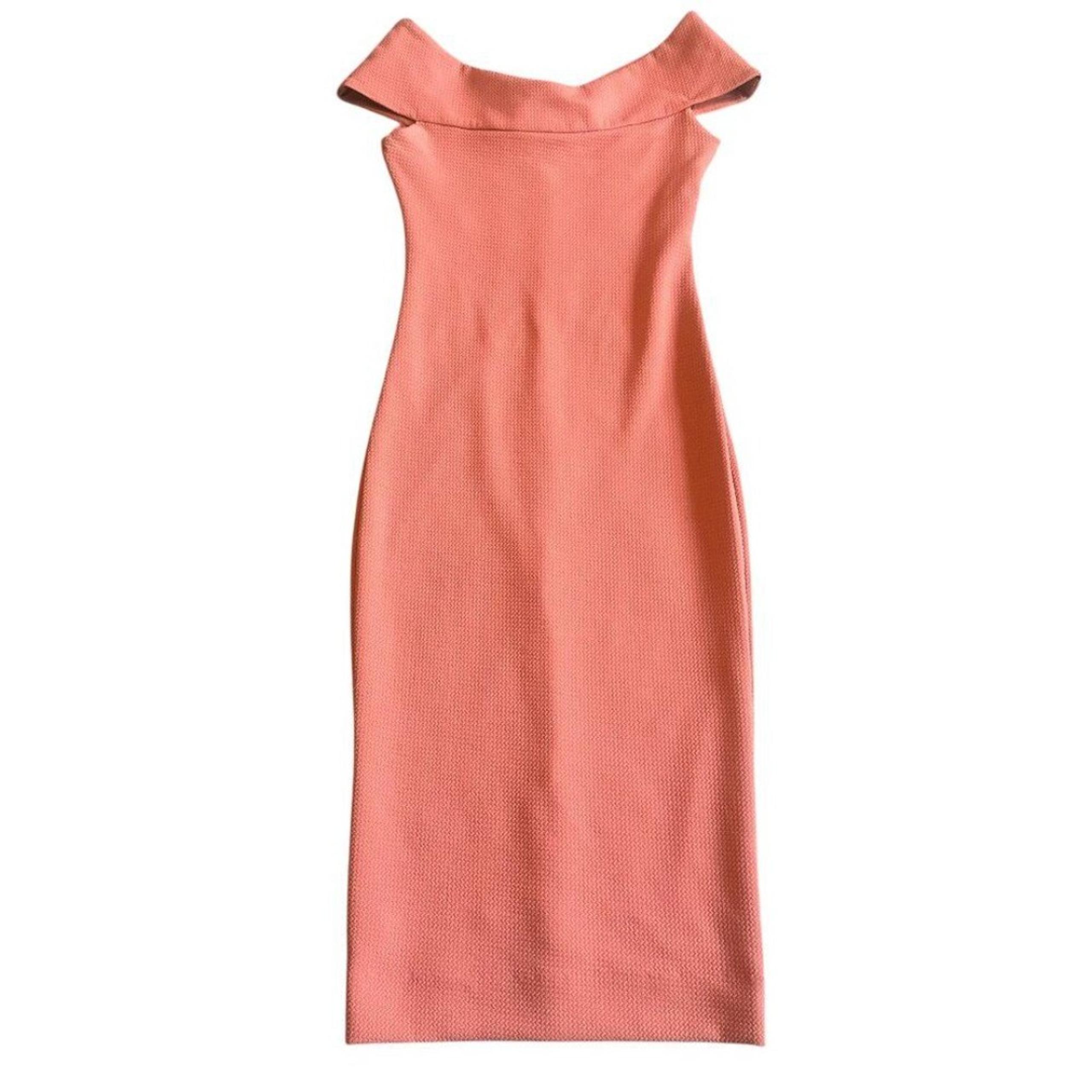 Dress the Population Claudette Bodycon Dress Knee Length Coral Stretch Small
