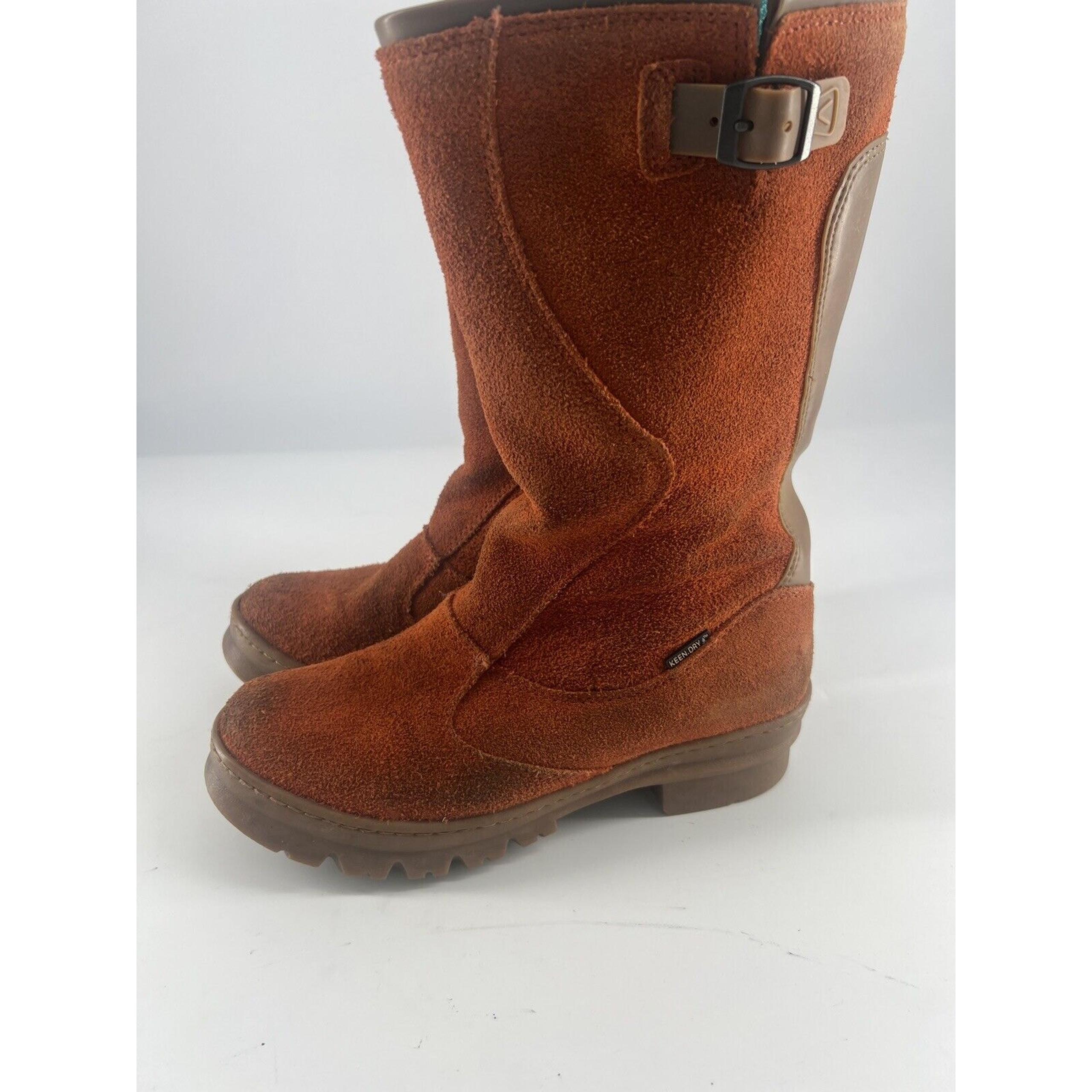 Keen Wilamette Mid Calf Boots Womens Size 6.5 Orange Suede Waterproof Pull On