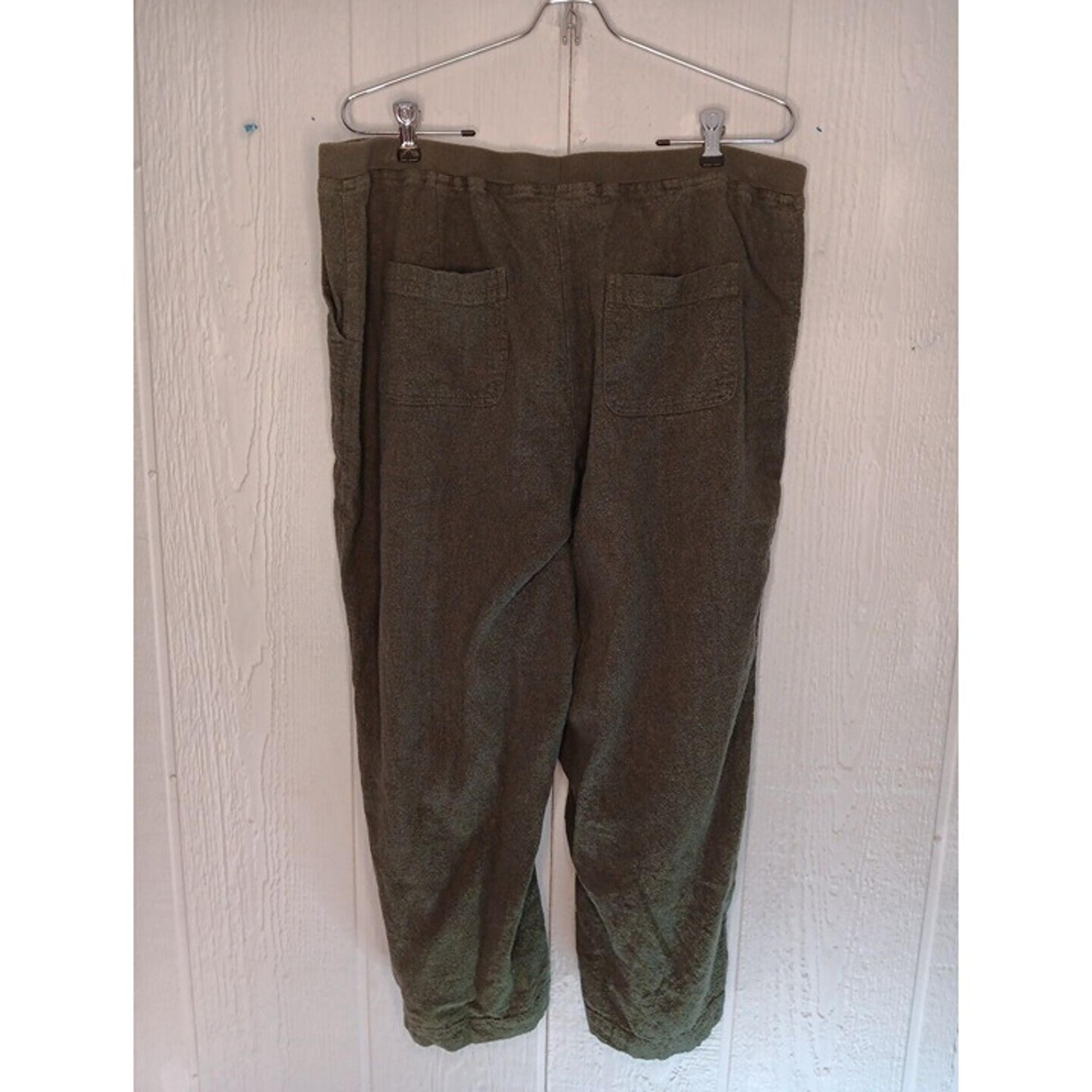 J Jill Womens L Pants Olive Cropped Elastic Back Waist Linen Rayon Blend Zip