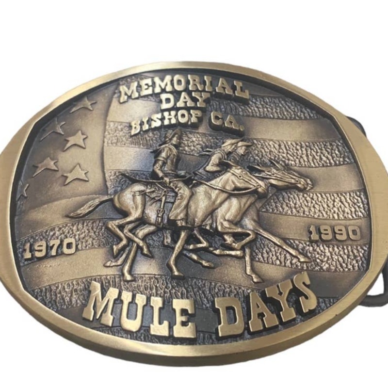 Memorial Day, Bishop, CA 1970-1990 Mule Day Bronze Belt Buckle