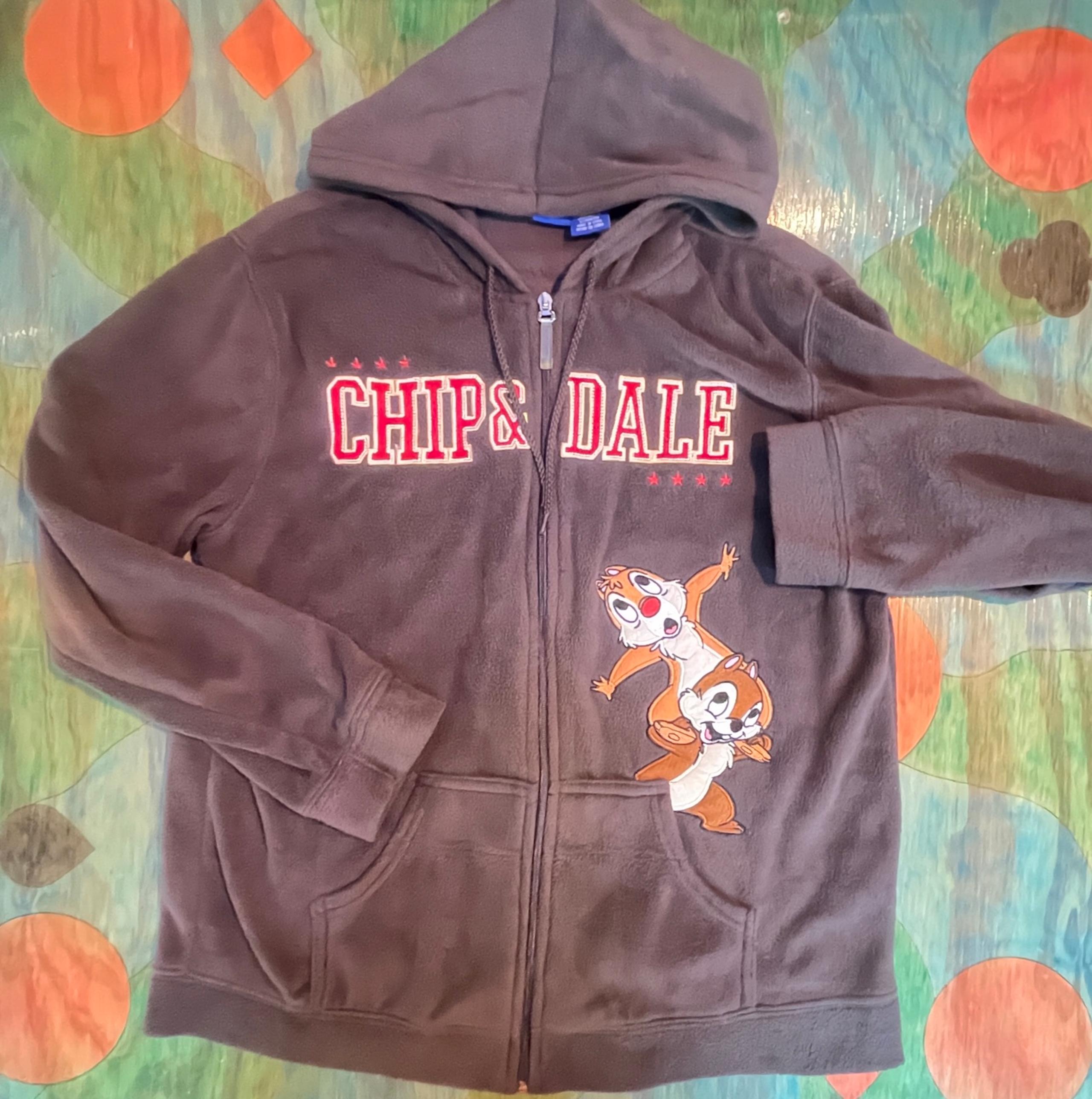 Disney Chip and Dale Full Zip Large Brown Hoodie Polyester Long Sleeve Embroider