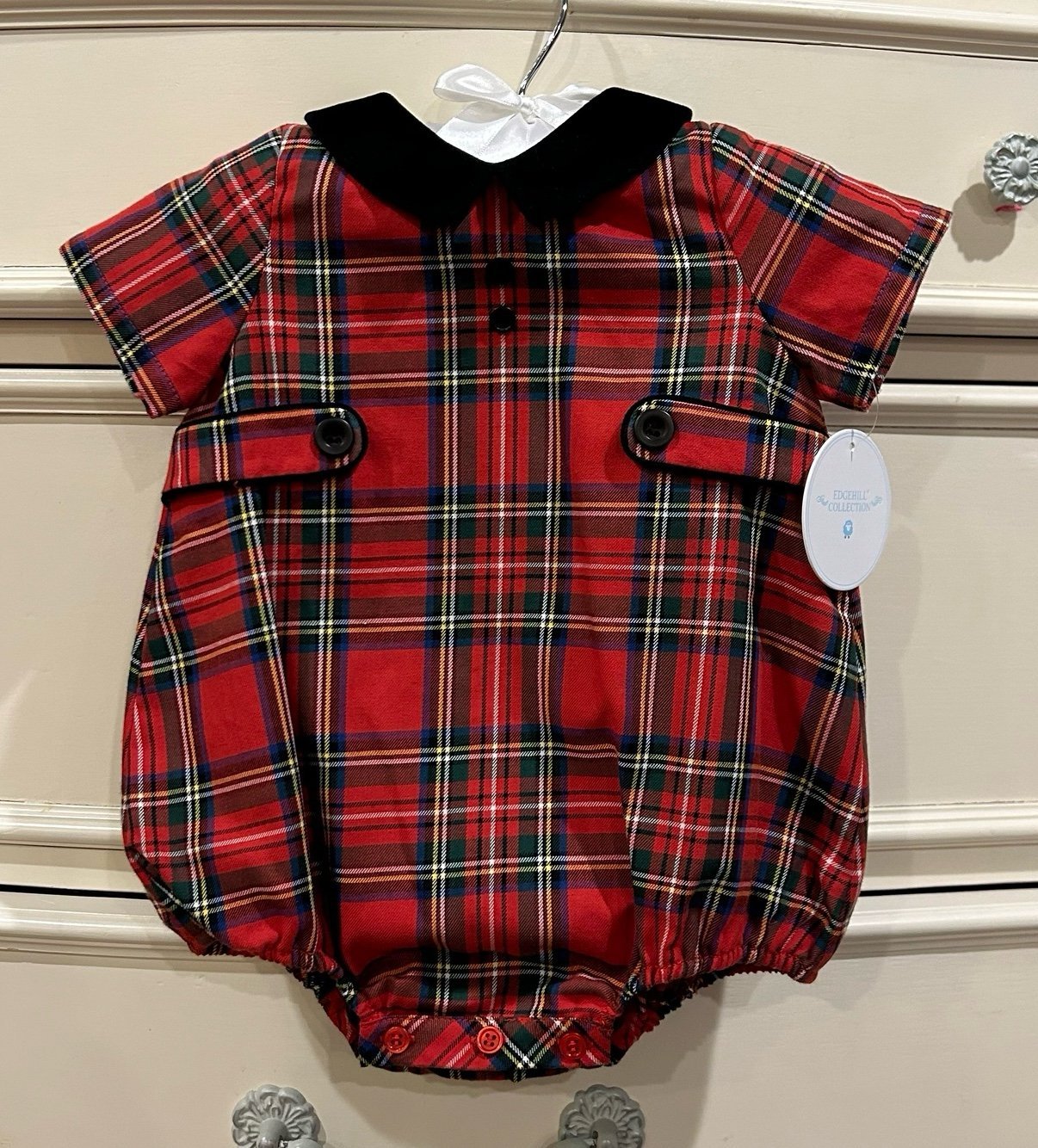 Edgehill Collection Velvet Peter Pan Collar Plaid Bubble