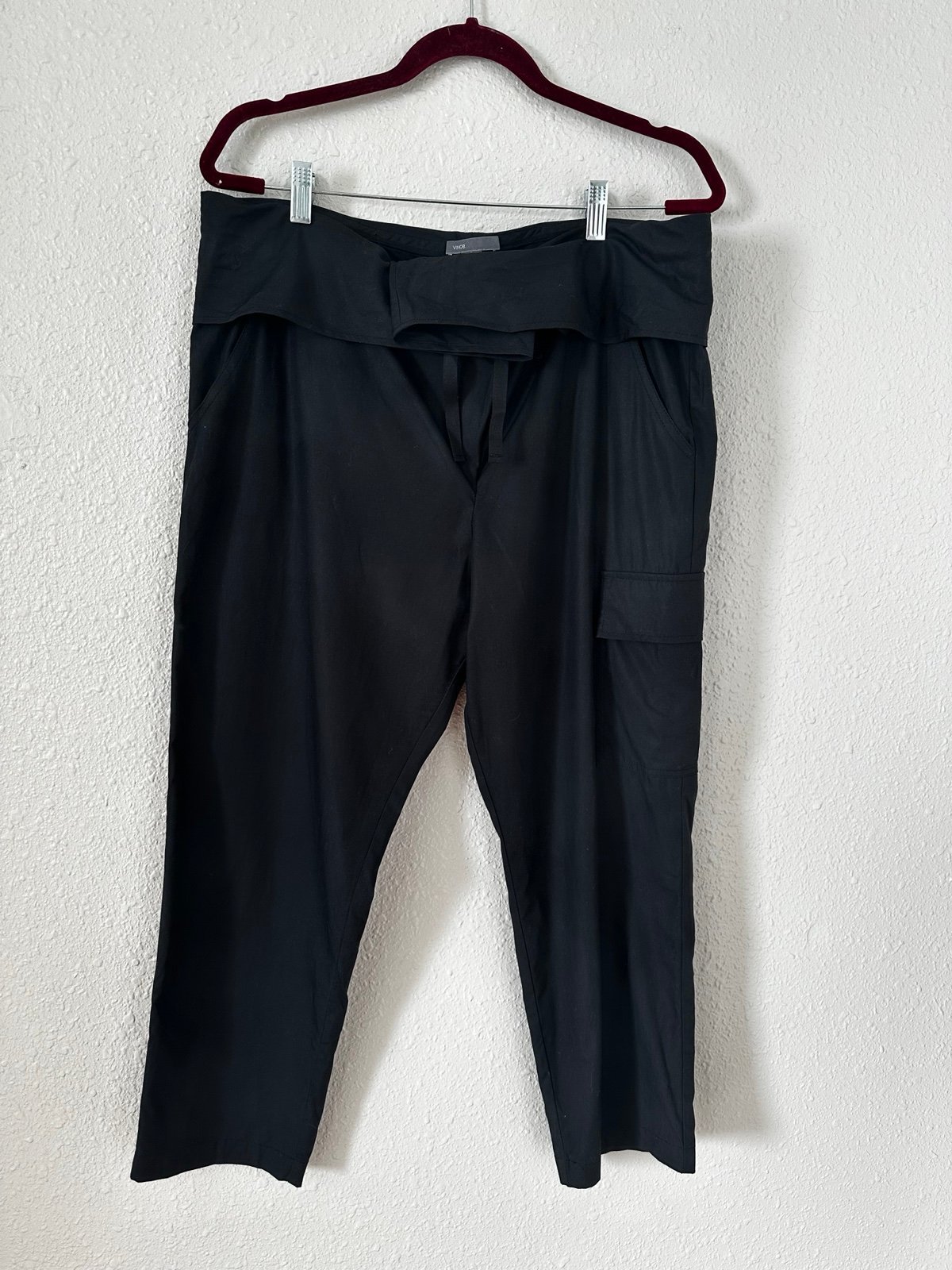 VINCE Womens Fold Over Waist Tapered Leg Cargo Crop Pants Faded Black Size 10