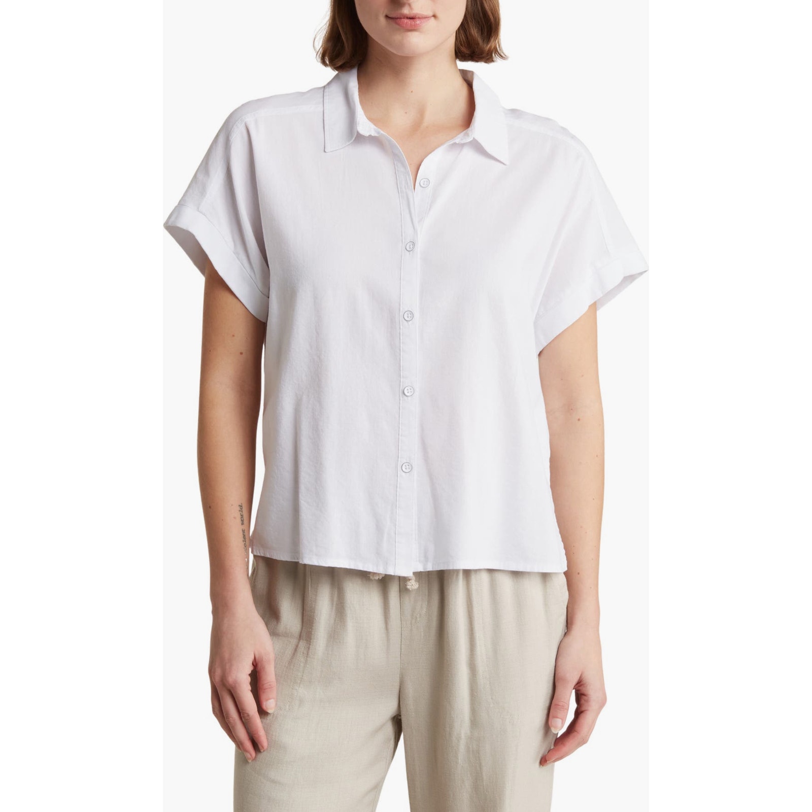 Splendid Padua Short Sleeve Button-Up Shirt in White Size XL