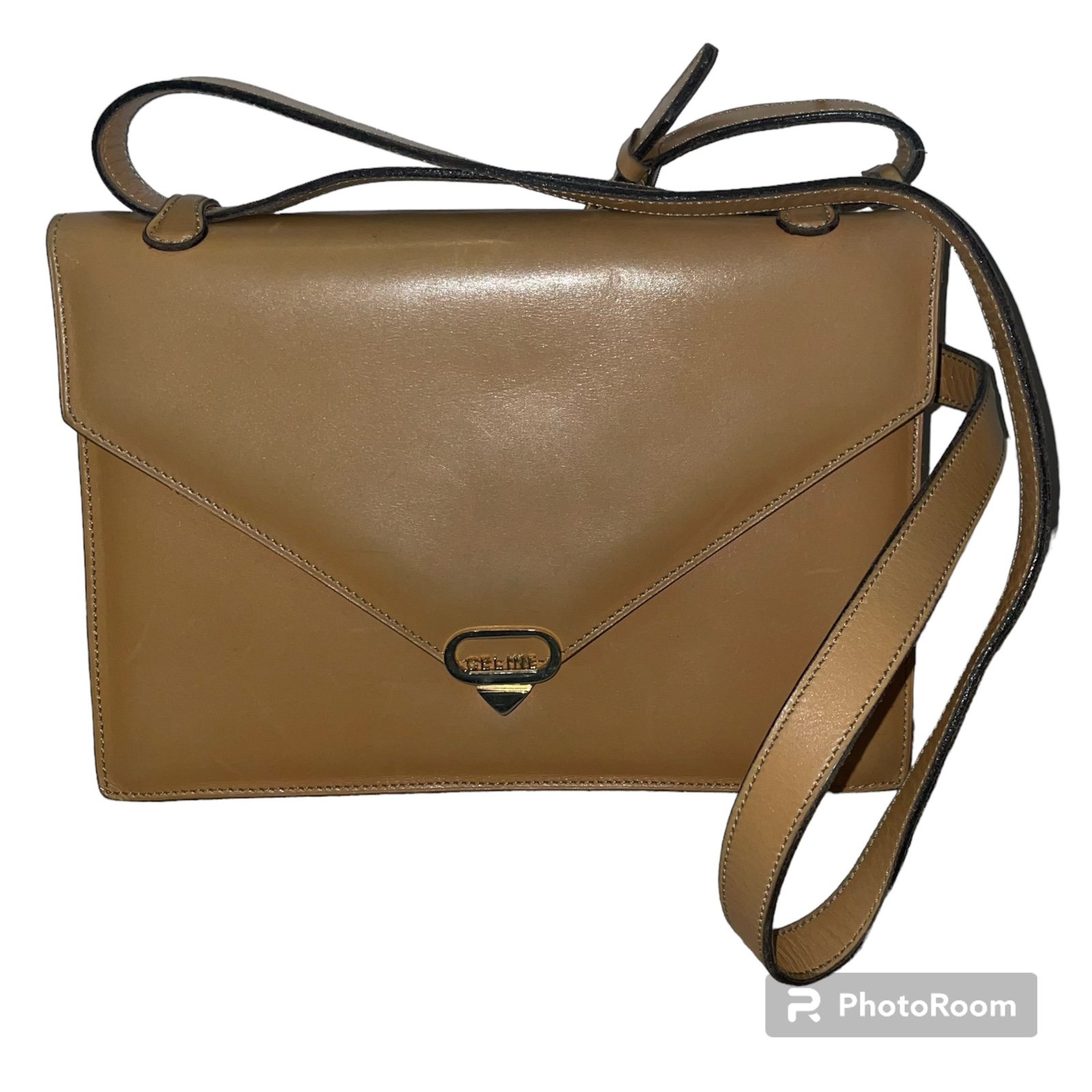 Celine Multi Way Tan Leather Envelope Flap Crossbody Shoulder Bag Clutch