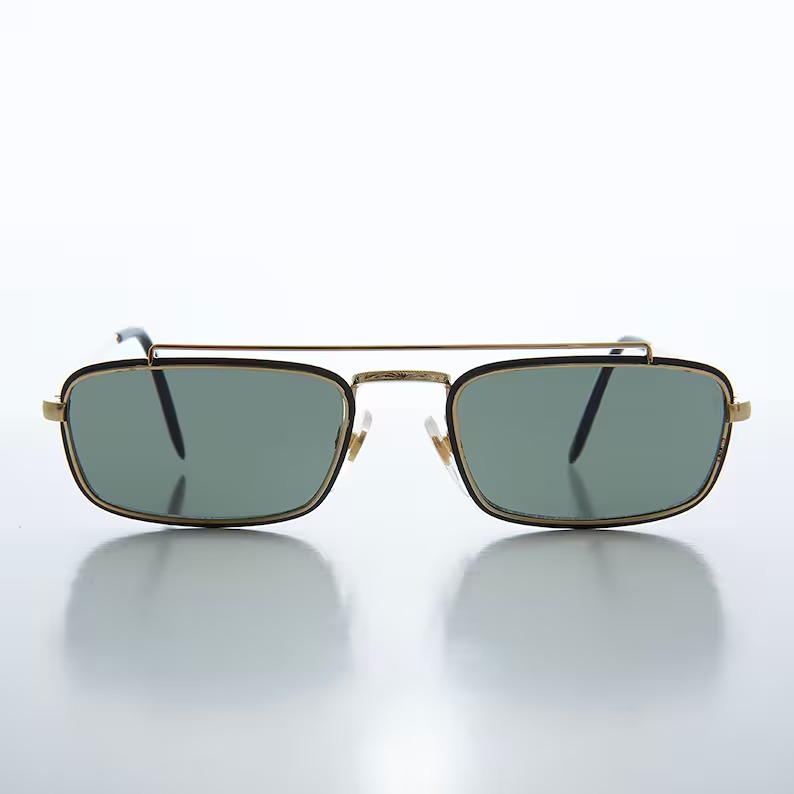 Gold Rectangular Vintage Aviator Sunglasses - Kirby