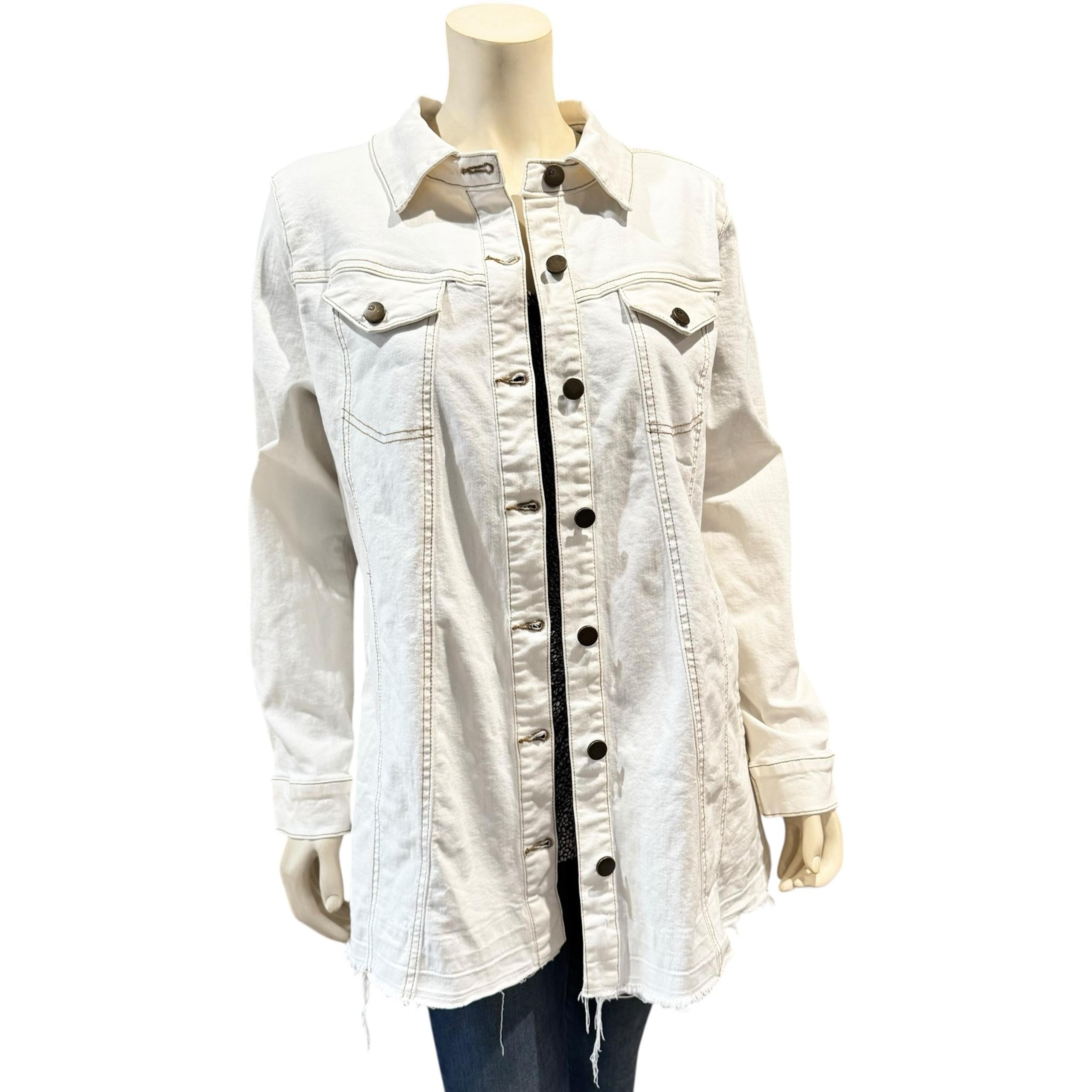 LOGO by Lori Goldstein White Denim Shacket Jacket