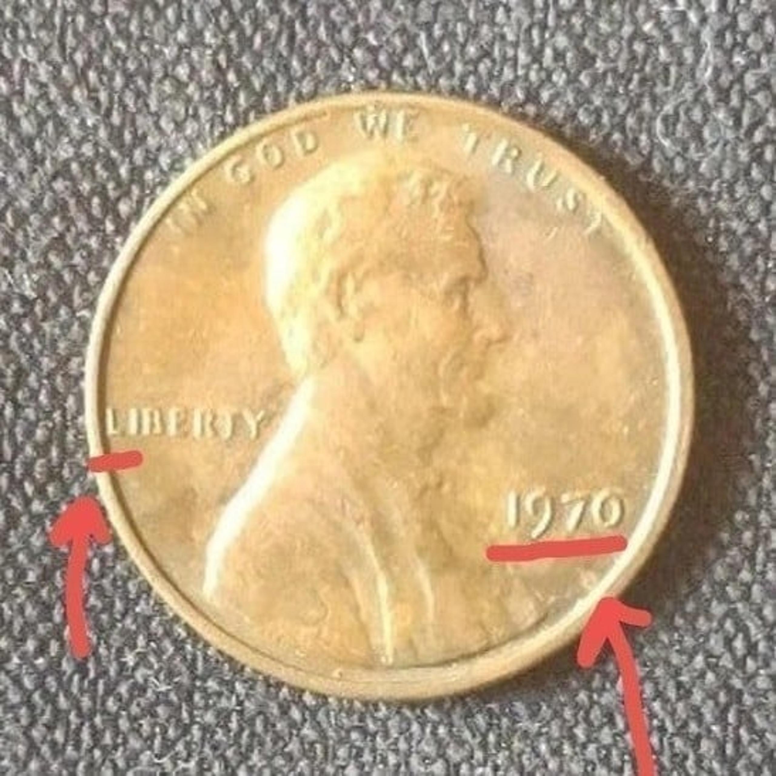 1970 No Mint Mark Error Penny Close "AM"+ Error (Liberty&Date)