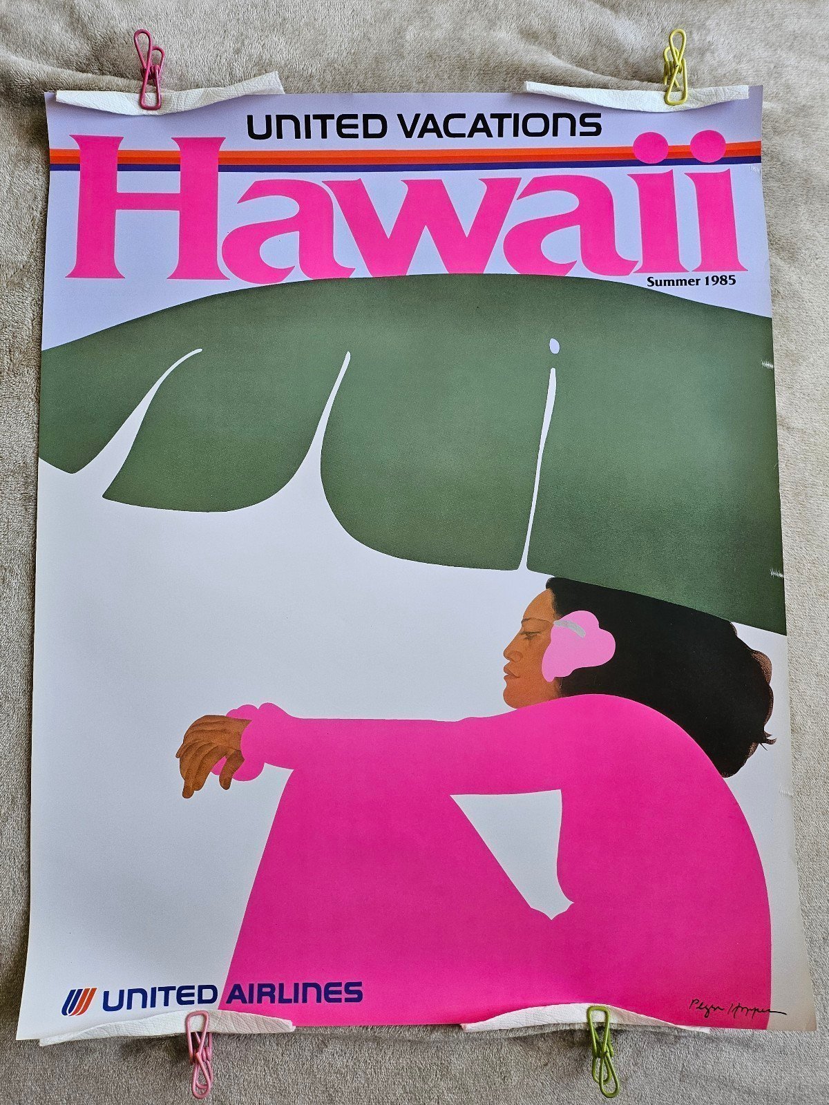 HAWAII, UNITED VACATIONS 1985 - PEGGE HOPPER VINTAGE POSTER