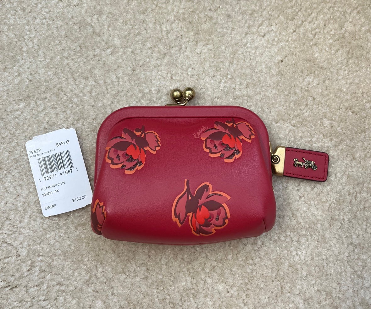 NWT Coach 1941 Kisslock Coin Red Floral Print