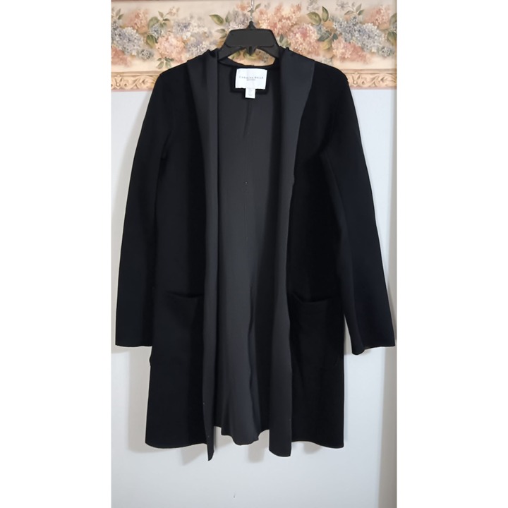 Carolina Belle Montreal Small Black Minimalist Modern Hooded Open Scuba Coat