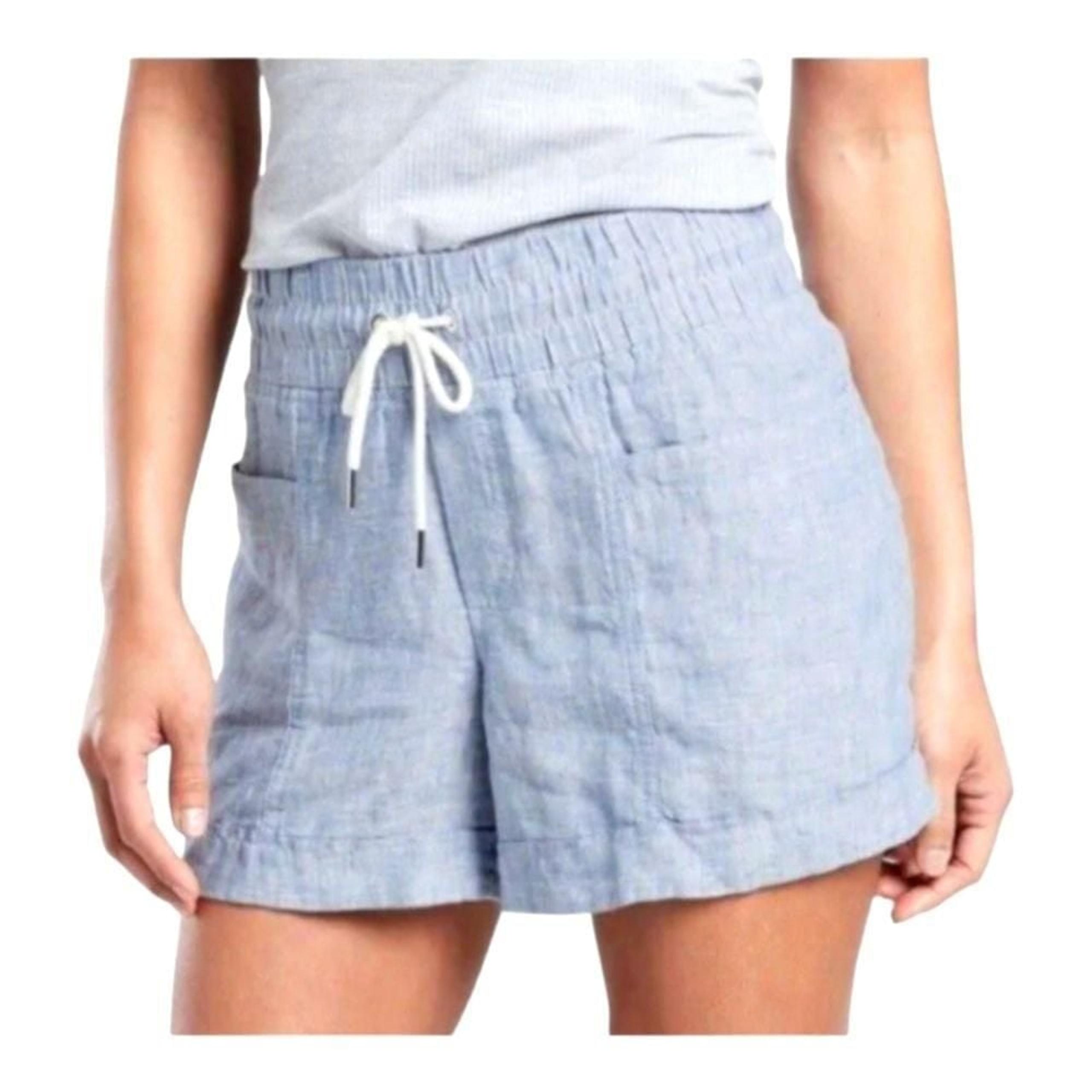 Athleta Cabo light blue chambray linen pull on shorts size 4