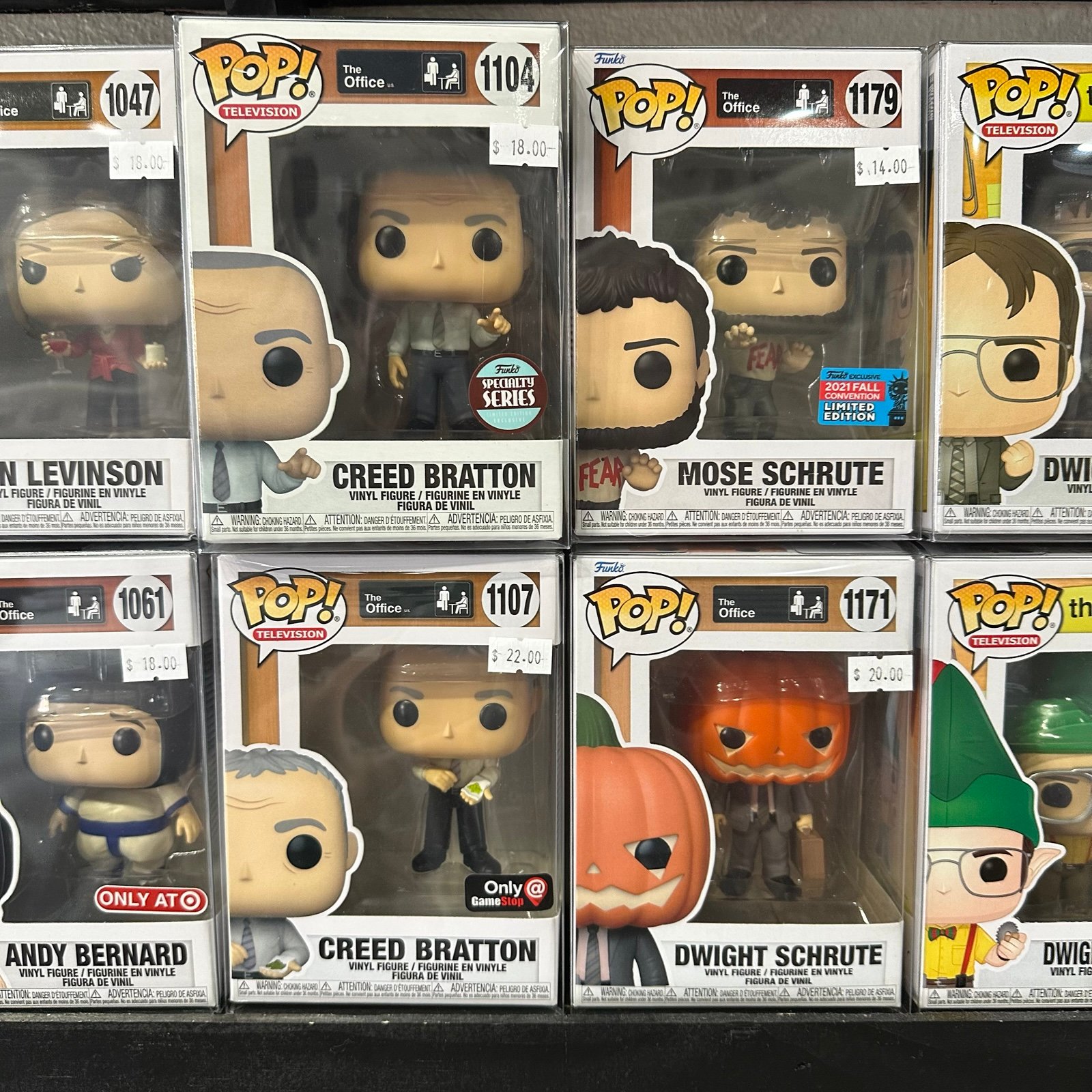 Creed, Mose, and Dwight The Office Funko Pops
