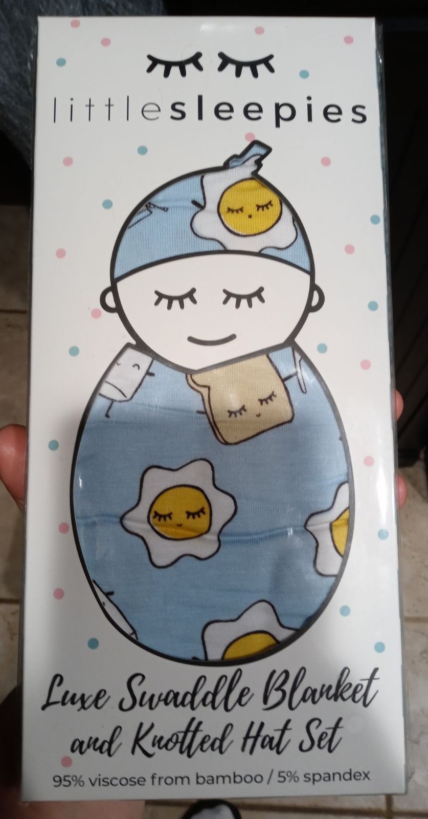Little Sleepies Blue Breakfast Buddies swaddle and hat set