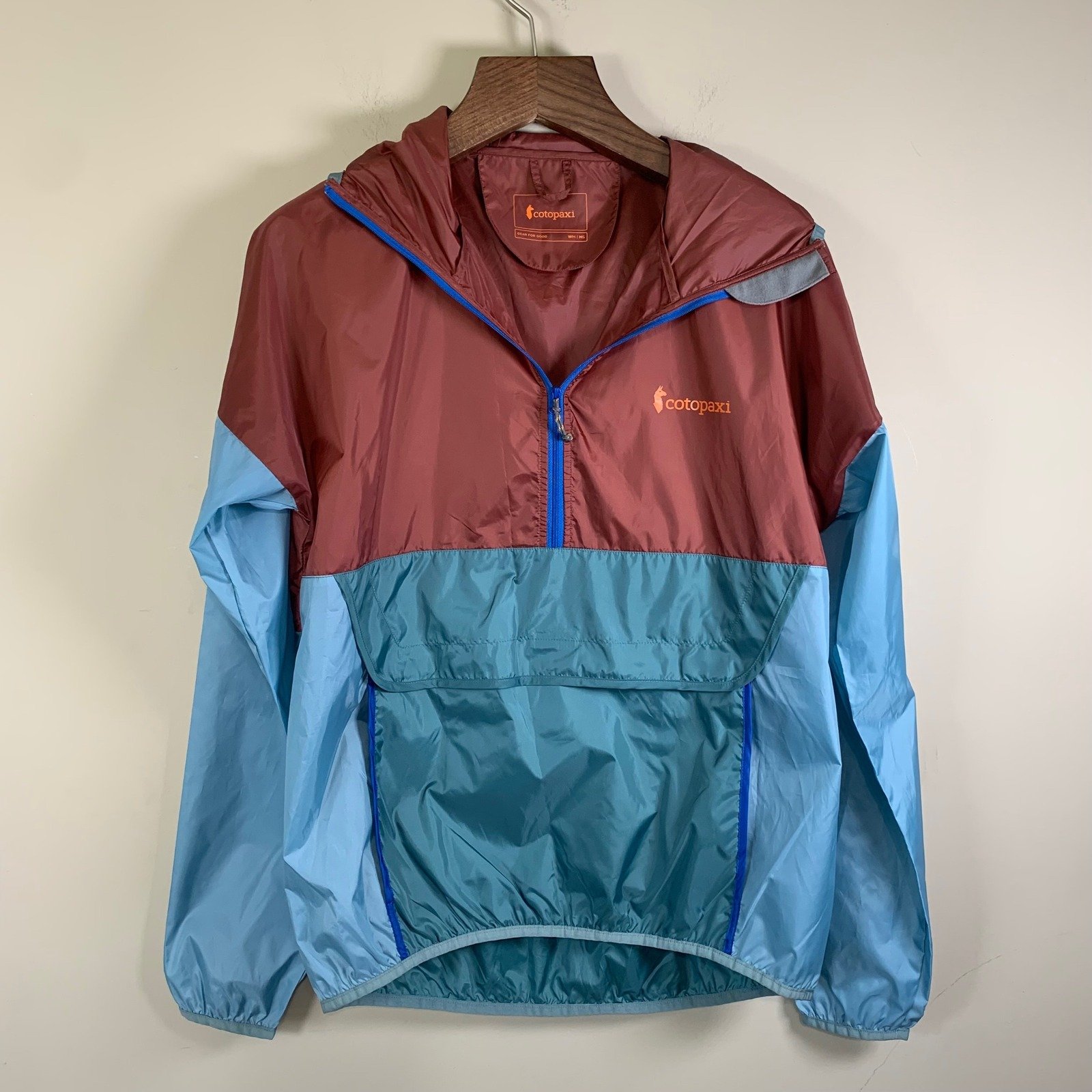 Cotopaxi Teca Half Zip Windbreaker Hoodie Brown/Blue Women-Medium/Men-Small