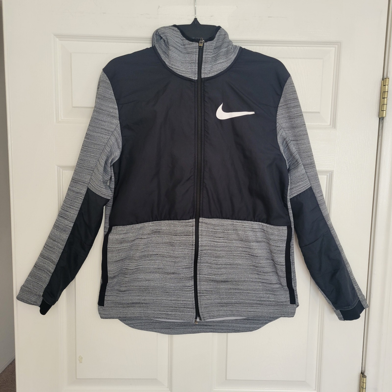 Nike Basketball Dri-Fit Black & Grey Full Zip Mock Neck Hoodie Jacket Size Small