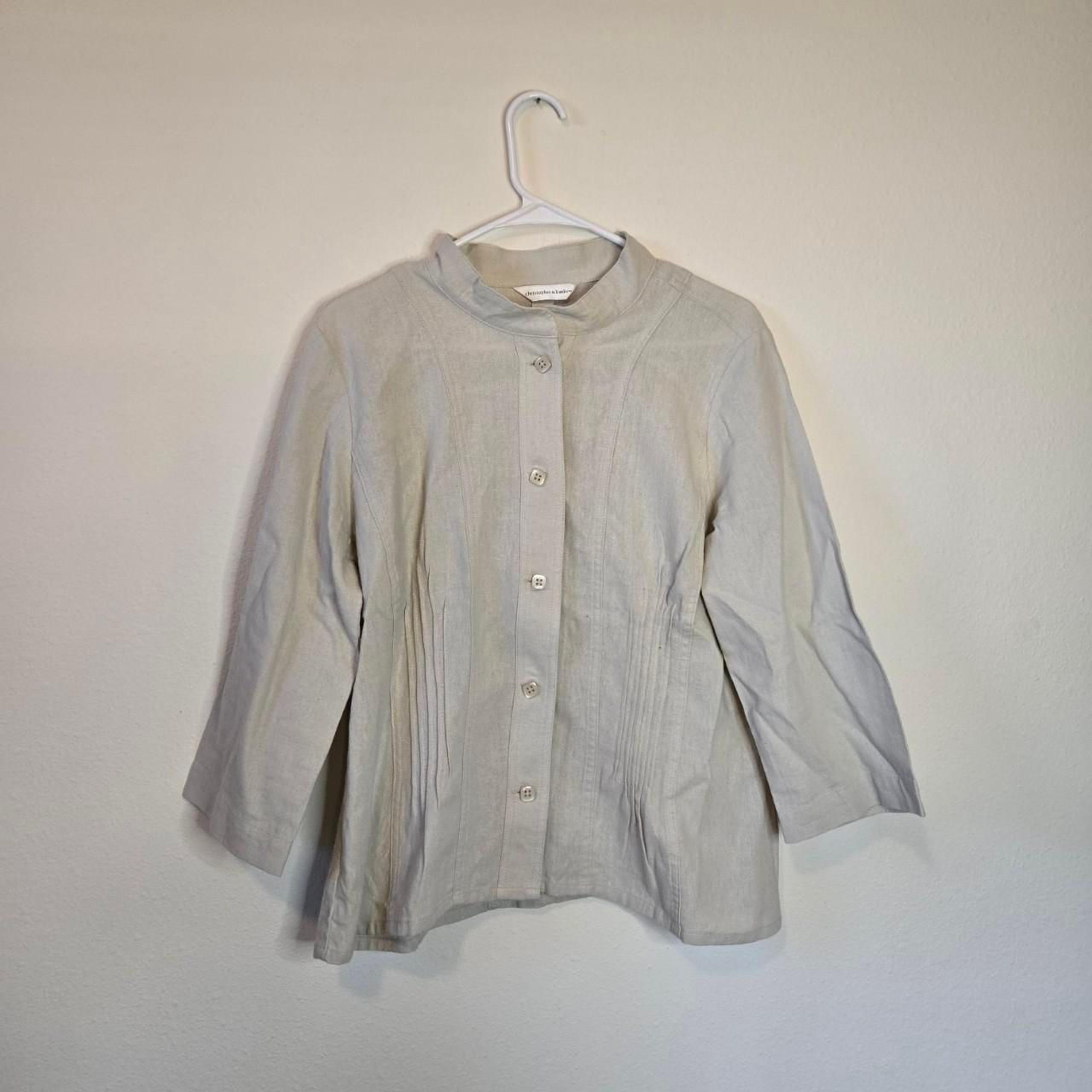 Women's Christopher & Banks Linen Blend Minimalist Capsule Wardrobe Tie Blouse