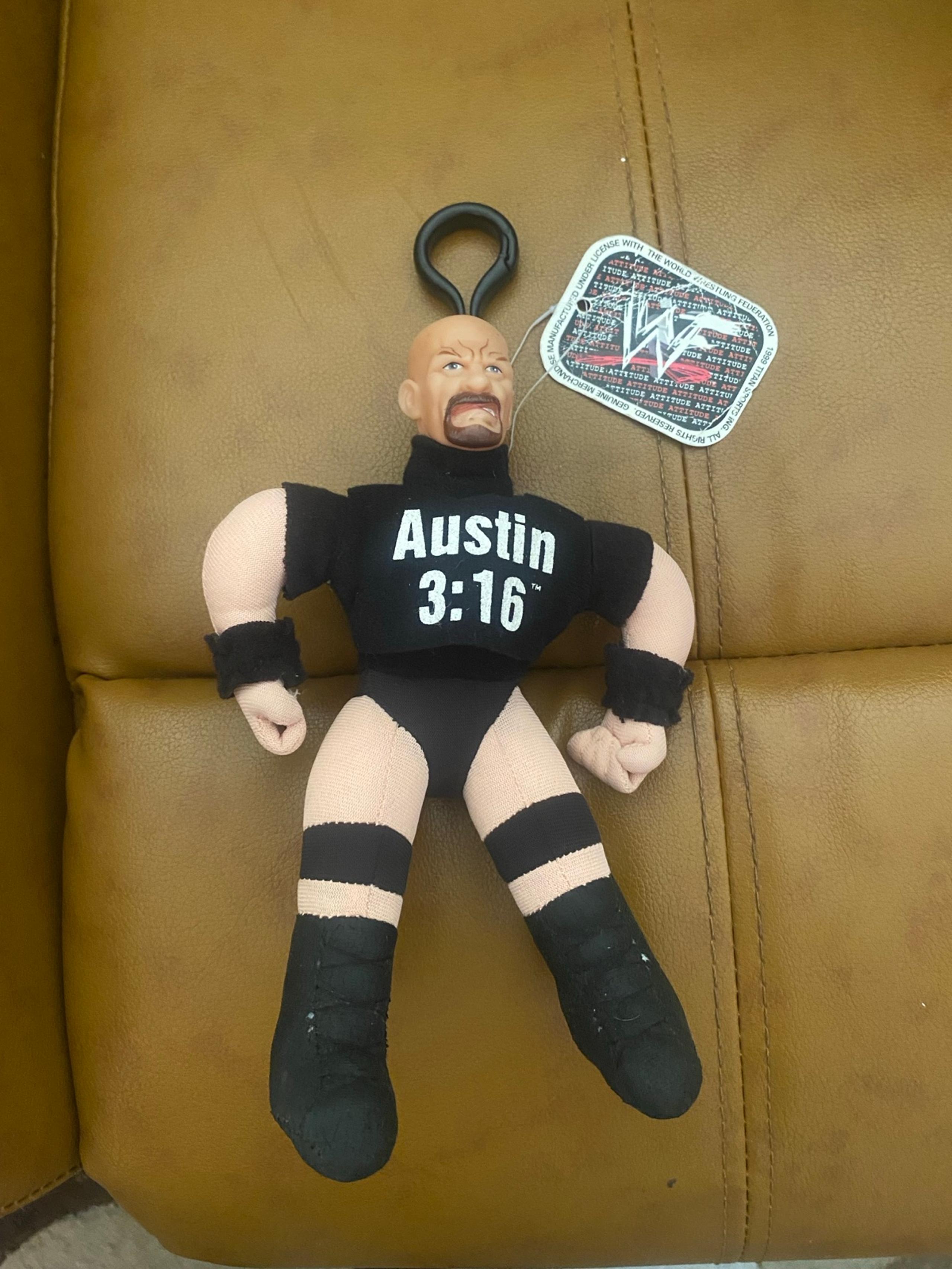 WWF WWE Stone Cold Steve Austin Plush Doll Keyring 1999 Vintage Hidden Zip